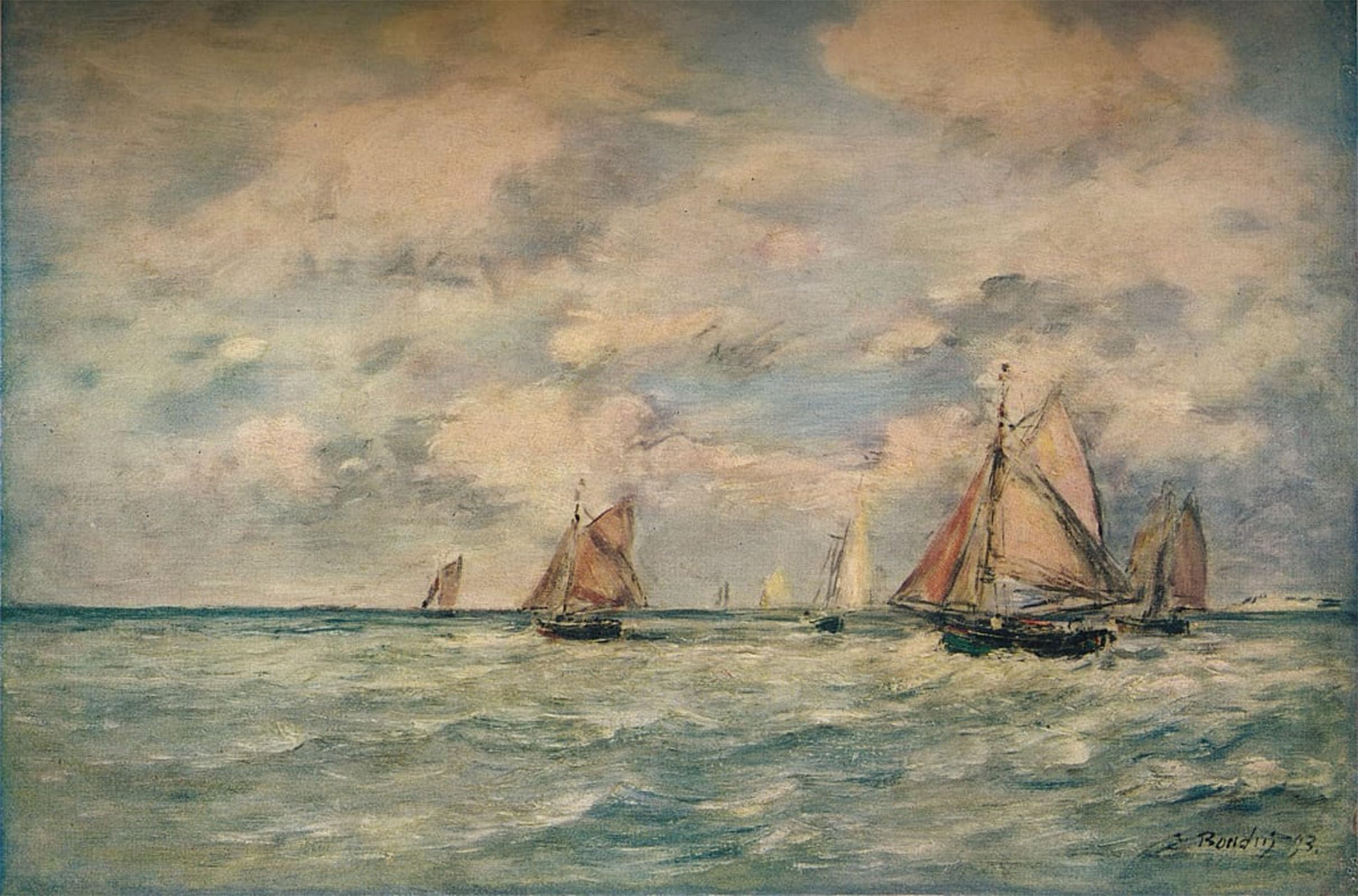 POSTERIIk Vintage Art Print Images Pictures Print Exit Barques At Trouville by Eugene Louis Boudin Modern Colour Posters for Office Home Decor 60x90cm