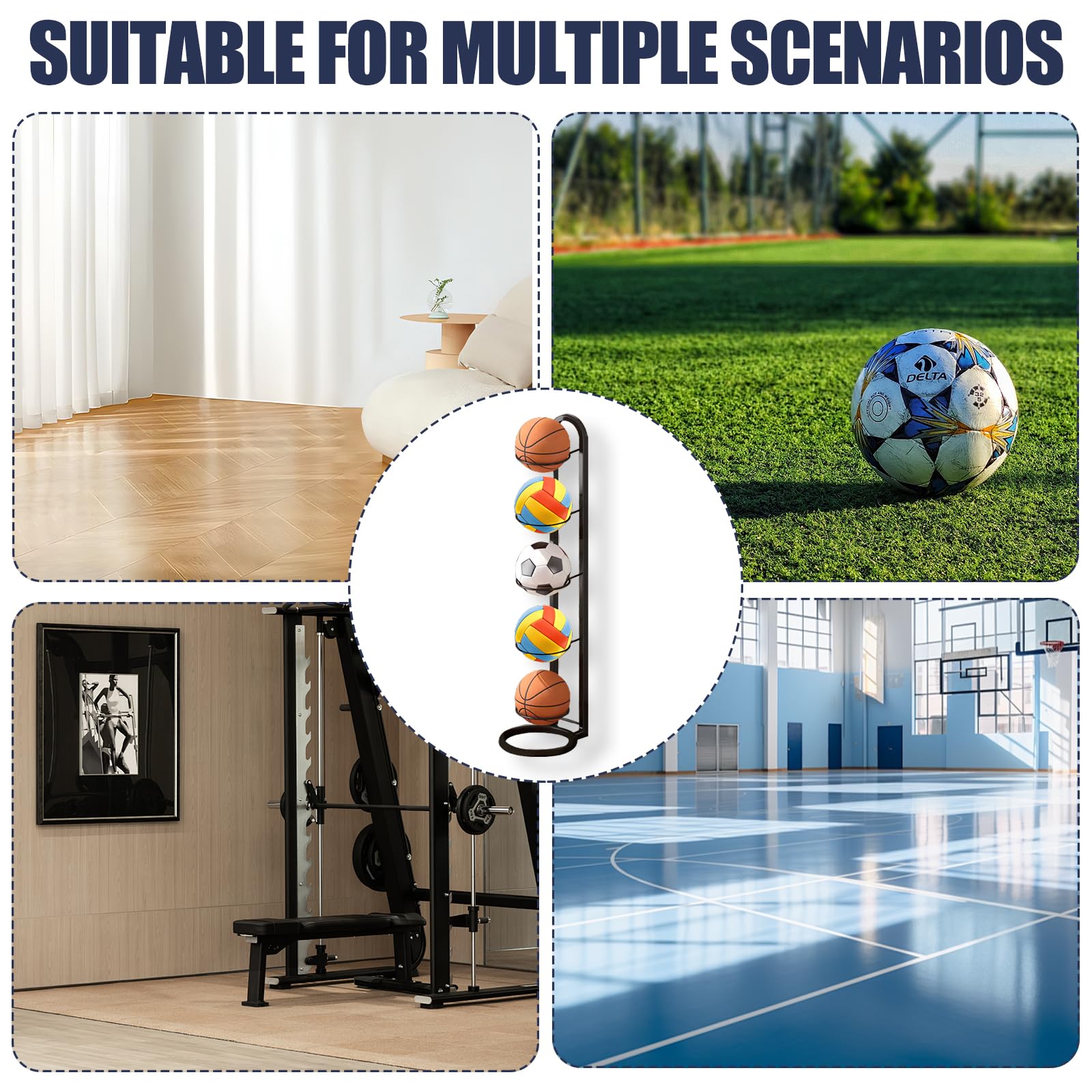 Estantería de 5 niveles para baloncesto, fútbol, voleibol y rugby