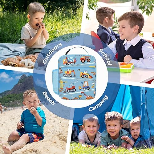 Miniatura 7 de Clastyle Bolsa de almuerzo para niños con aislamiento para automóvil, bolsa térmica grande para niños, picnic, escuela, lonchera de construcción,