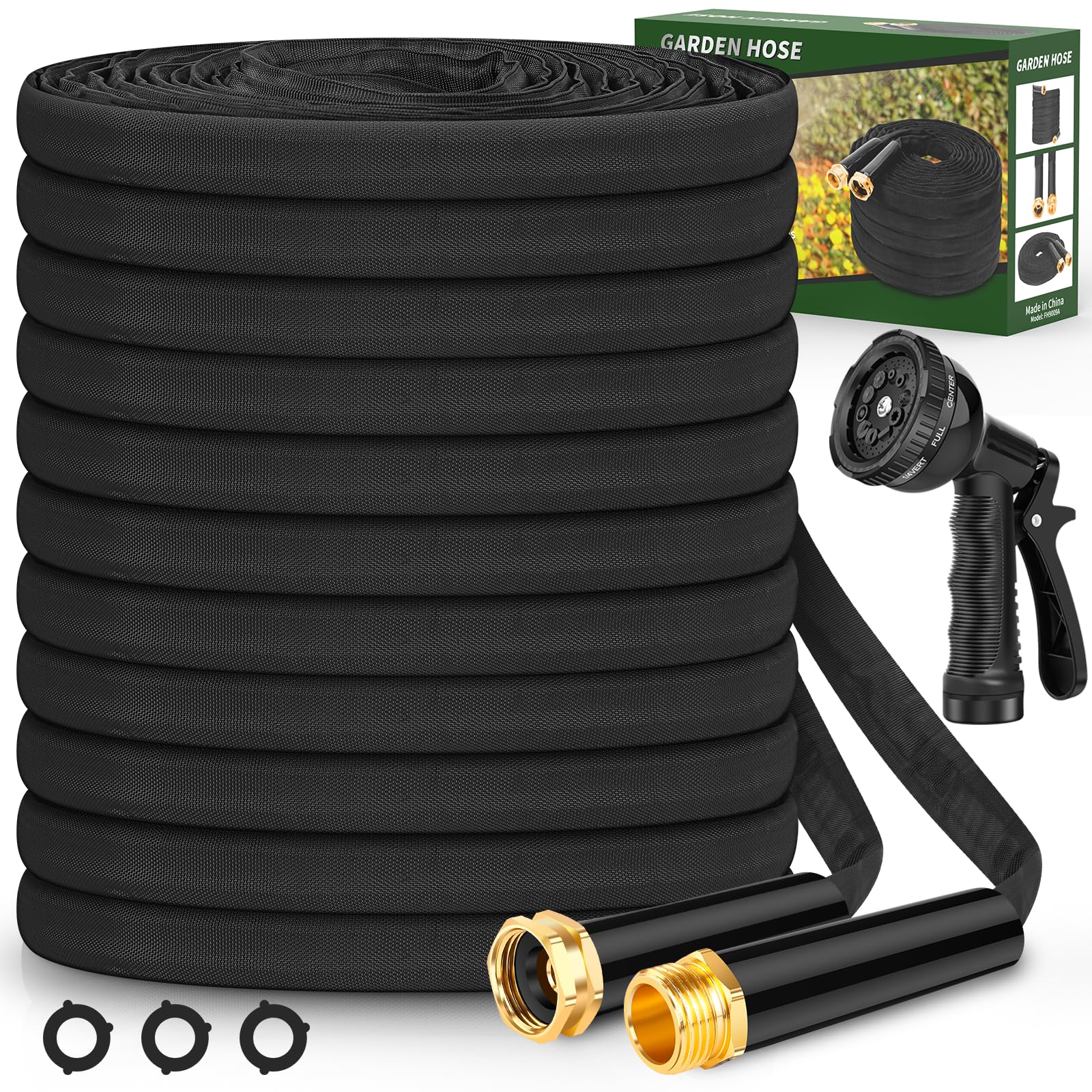 Non-Expanding Garden Hose 100FT, Durable & Lightweight Water Hose, No-Kink, Tough & Flexible Hose, Crush-Proof for Yard, Lawn, Outdoor, Car Wash, Marine and Camper