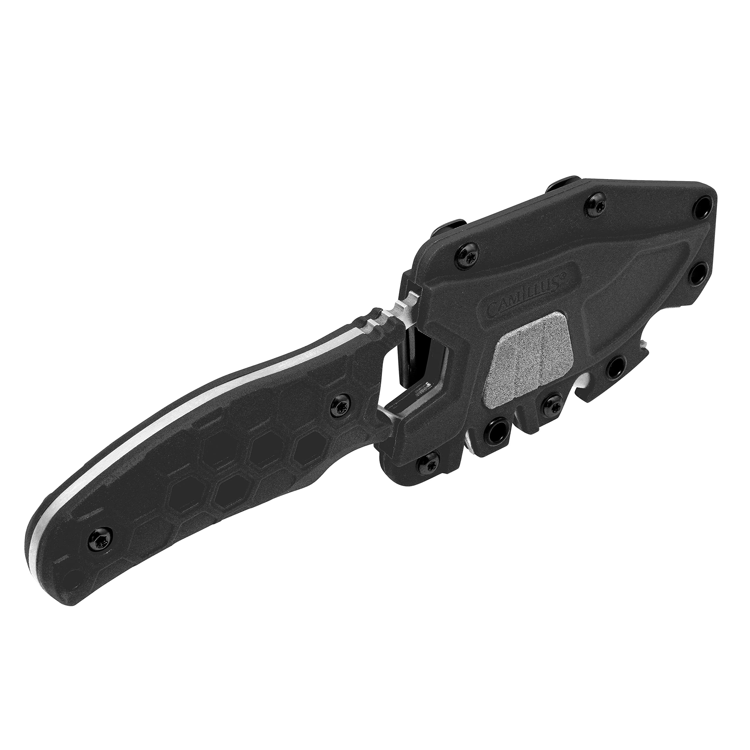 Camillus Comb 7.25" Clip Point Blade Durable Corrosion-Resistant 420 Stainless Steel Outdoor Survival Hunting Fishing Camping Fixed Blade Knife, Molded Sheath with 4 Additional Functions Included