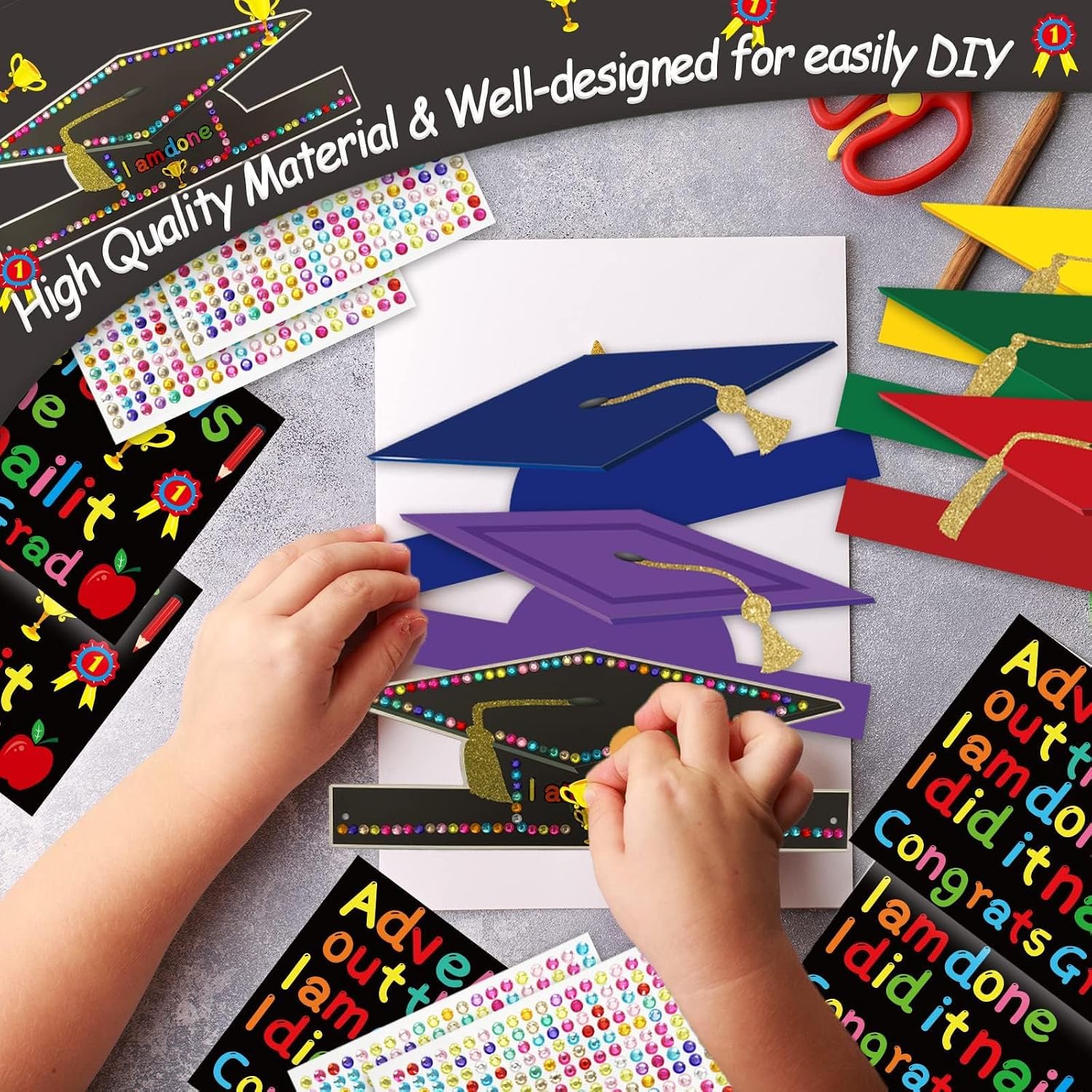 chiazllta 36 PCS Graduation Paper Hats Grad Caps Craft Kits Bulk Class of 2025 Crowns Headbands Party Favors Home Game Gifts Activities