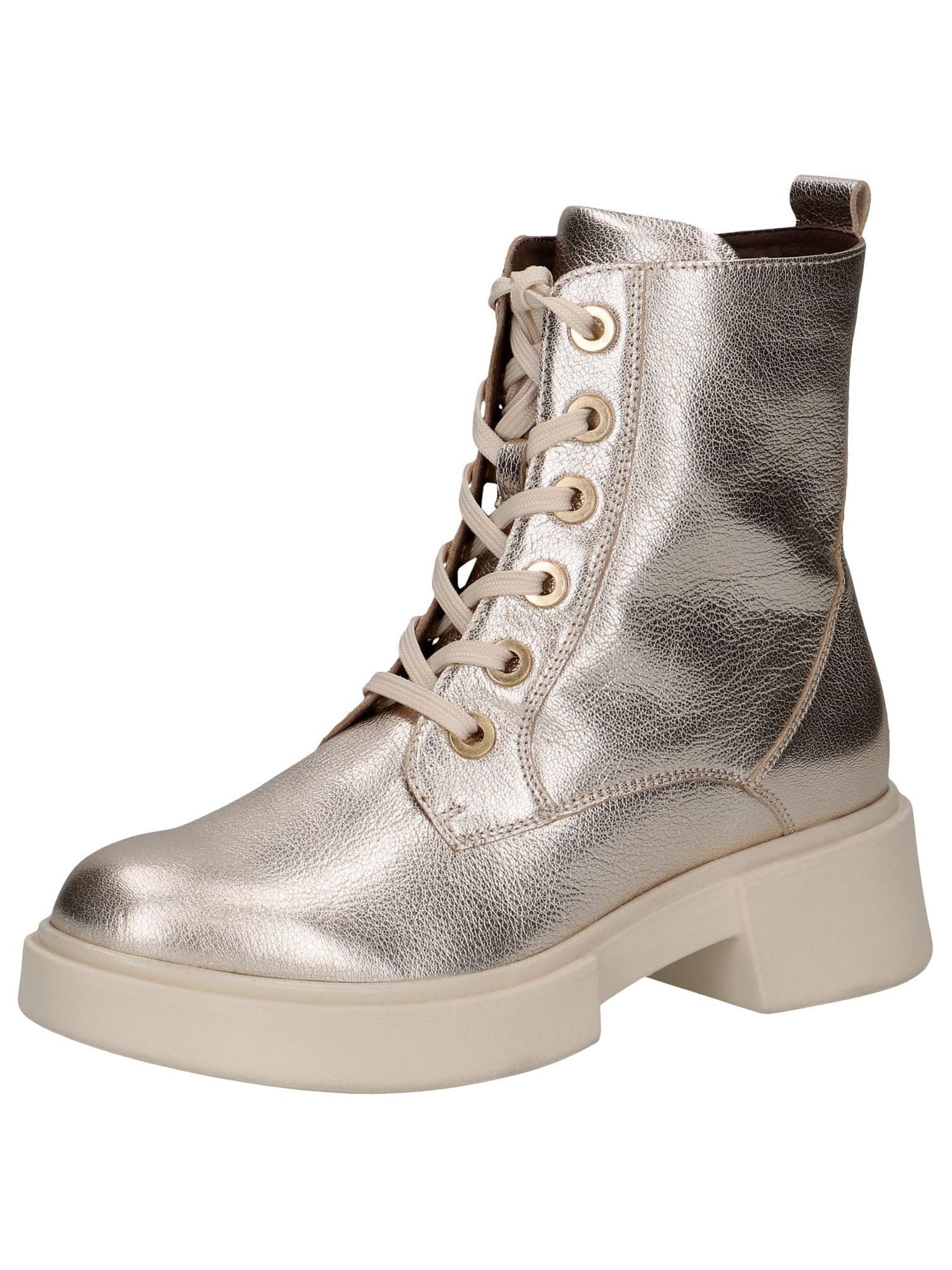 CAPRICE women's lace-up leather ankle boots with zipper, Metallic (Platin Metal.), 6.5 UK