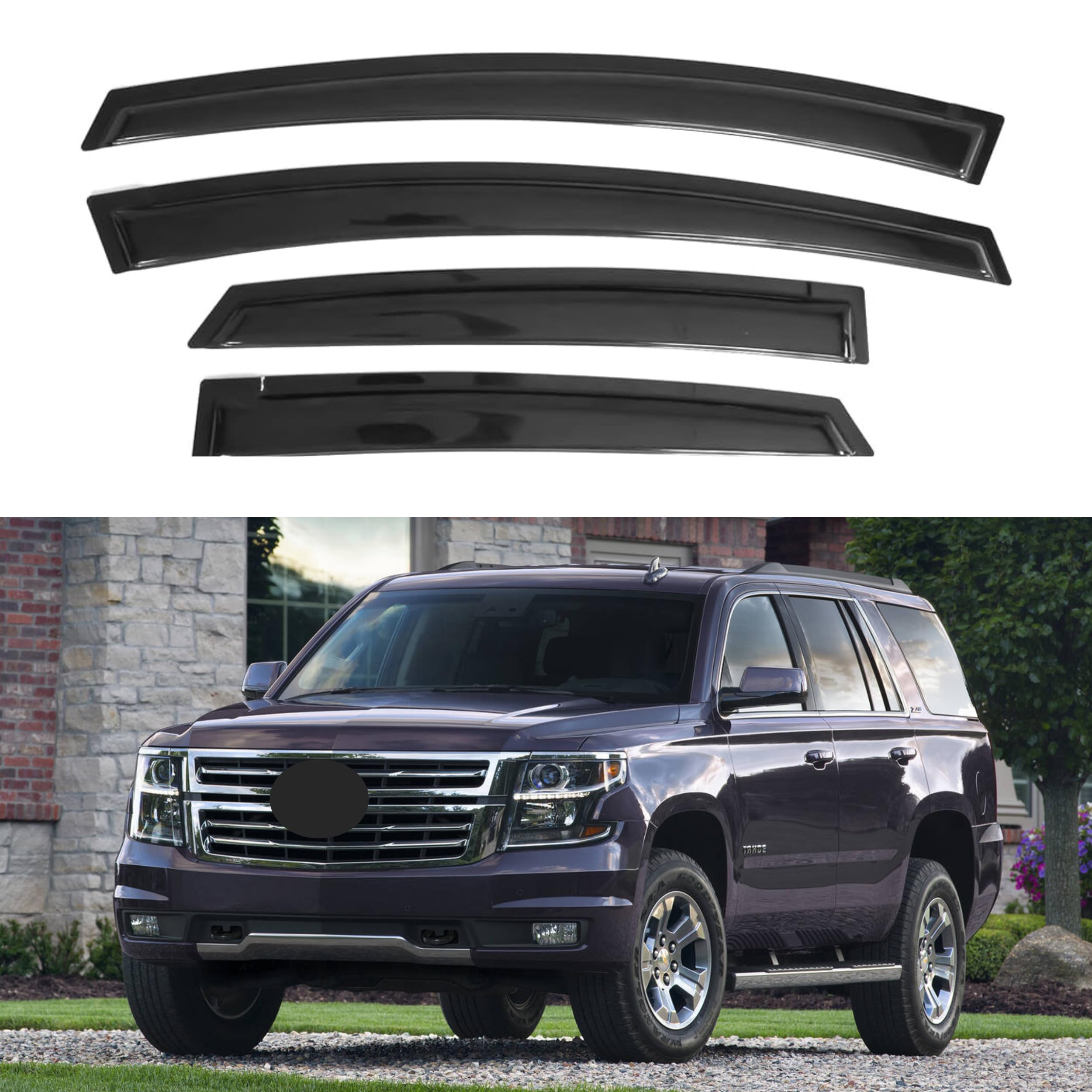 IG Window Visor for Chevrolet Chevy Tahoe & GMC Yukon & Cadillac Escalade 2015-2020, Rain Guard Tape-On Side Vent Deflector, 2015 2016 2017 2018 2019 2020 (Not for XL Model)