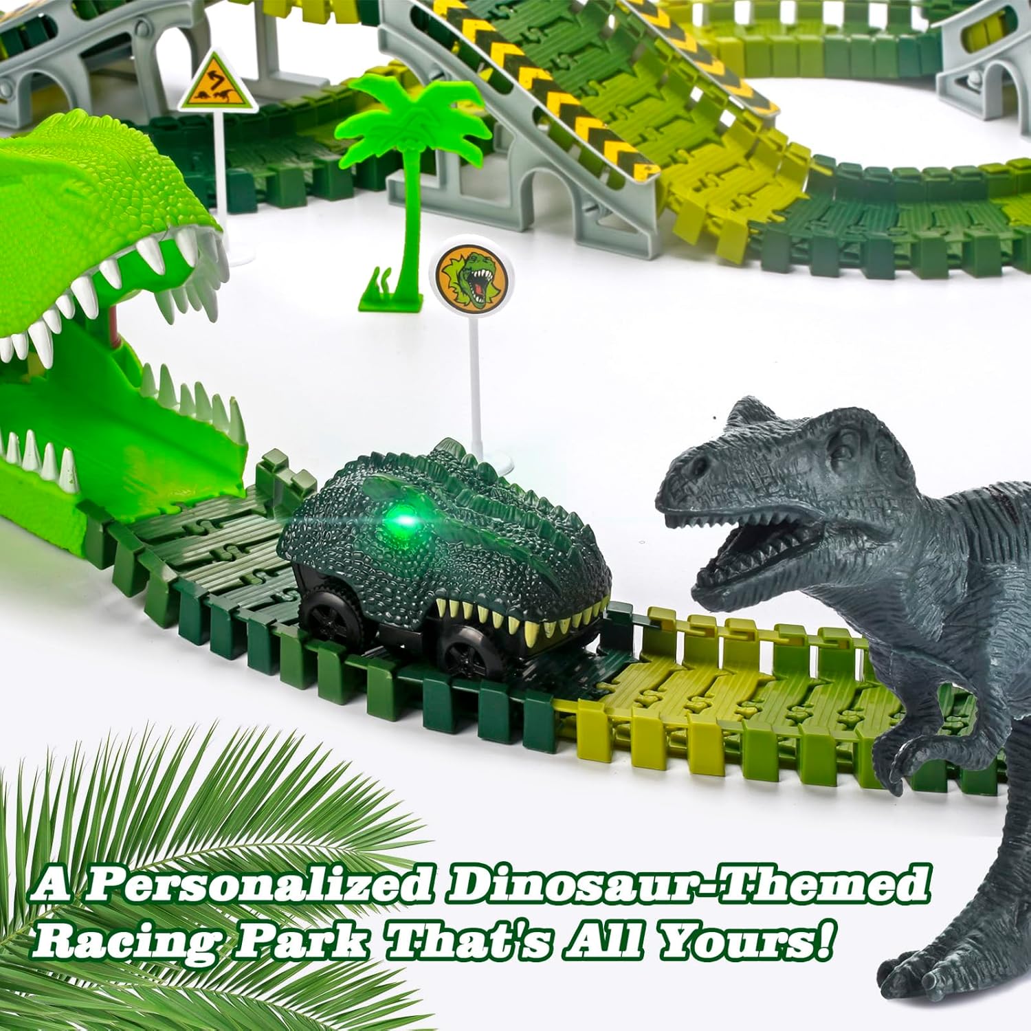Dinosaur Toys for Kids 3-5, 286 Pcs Create A Dinosaur Toys Race Car for Toddlers, Flexible Track Playset with 2 Dinosaur Cars, Dinosaur Party Favors for 3 4 5 6 Year Old Boys Birthday Gift - Image 6