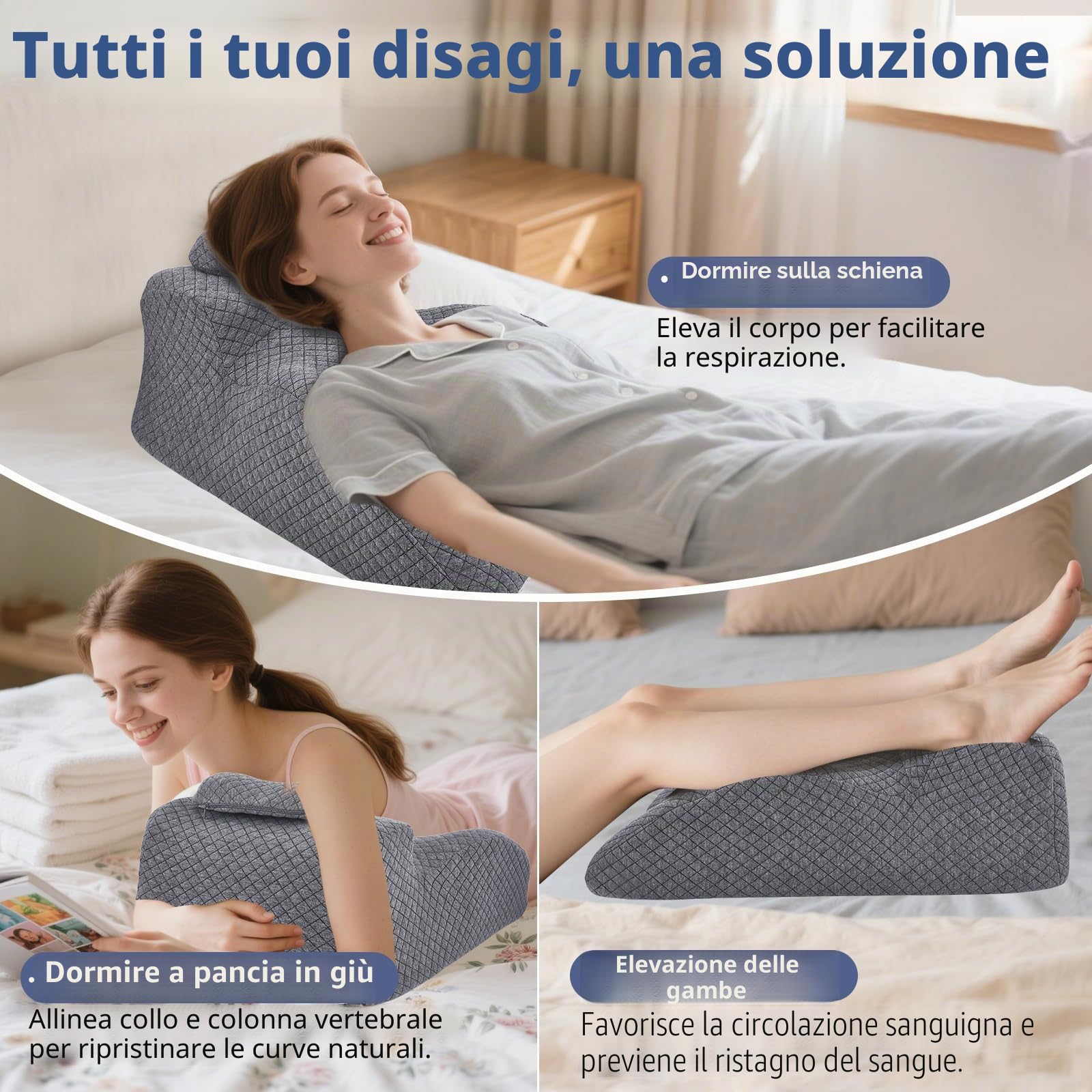 Cuscino ergonomico in memory foam per letto e divano, con rivestimento lavabile, cuscino da lettura per schiena, collo, gambe, cuscino da reflusso per sedersi, dormire, leggere