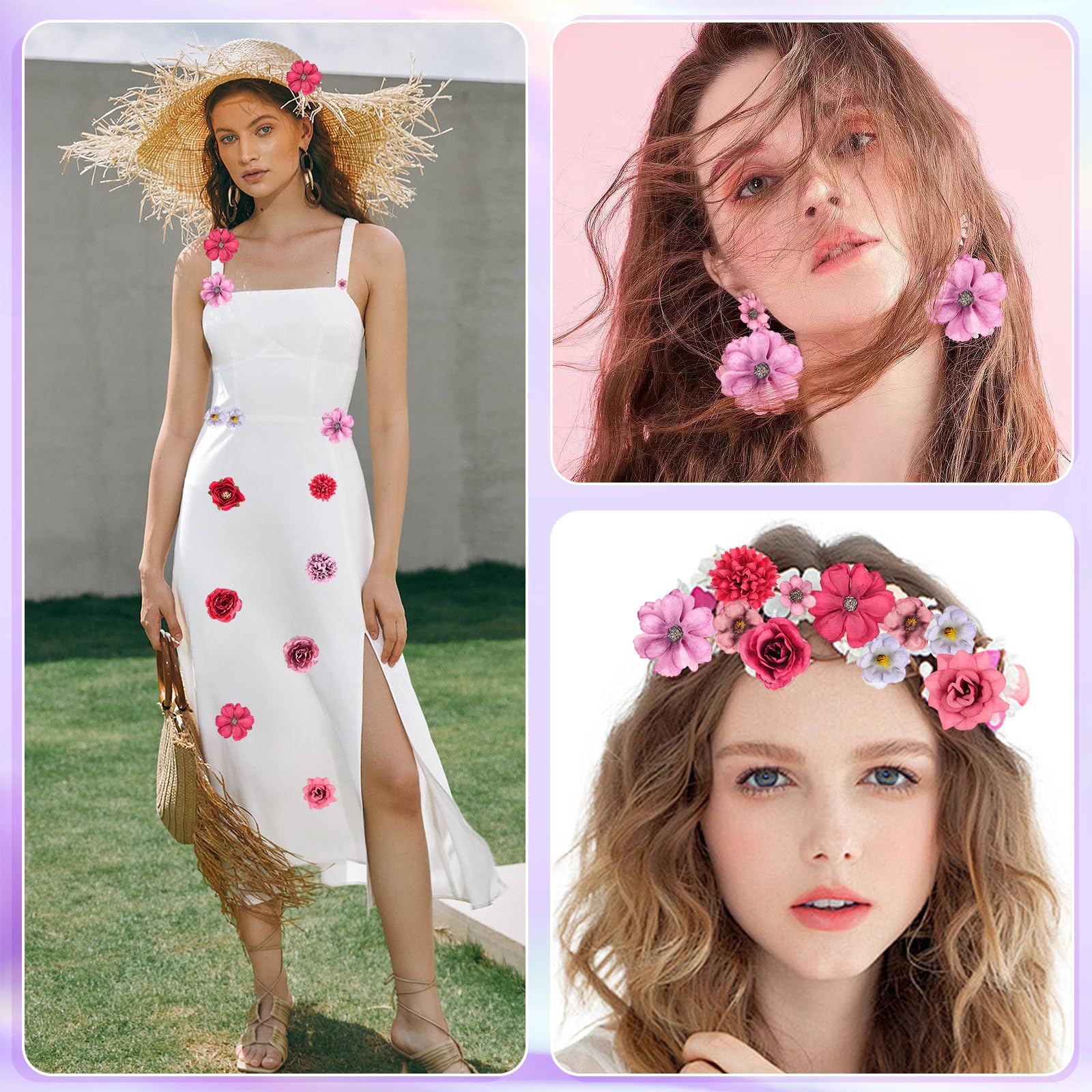 40 Stück Kunstblumen Köpfe Mix - Seidenblumen Für DIY Dekoration, Hochzeit, Torten Deko