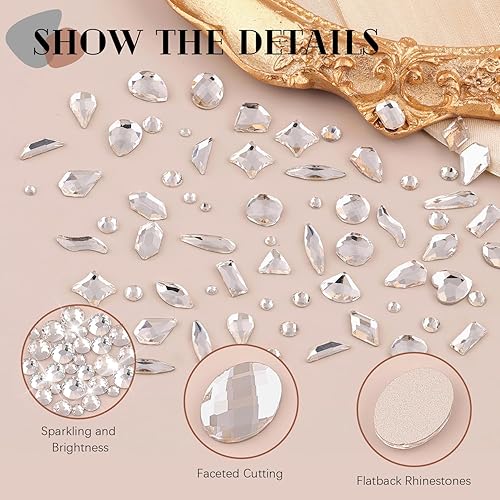 Miniatura 10 de Juego de 3 cajas de diamantes de imitación de cristal con parte trasera plana 18 diamantes de imitación blancos coloridostransparentes  perla beige