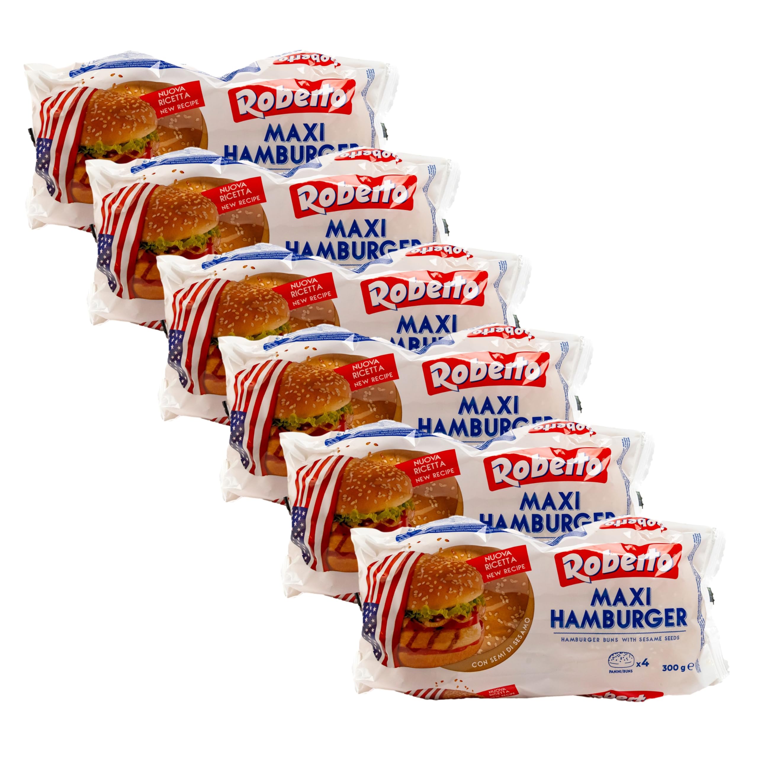 Roberto - 6er Pack Maxi-Hamburger Brötchen "Super Soft" in 300 g Packung (Gesamt 24 Burger-Brötchen) - Original Weizen Burgerbrötchen Softbrötchen mit Sesam