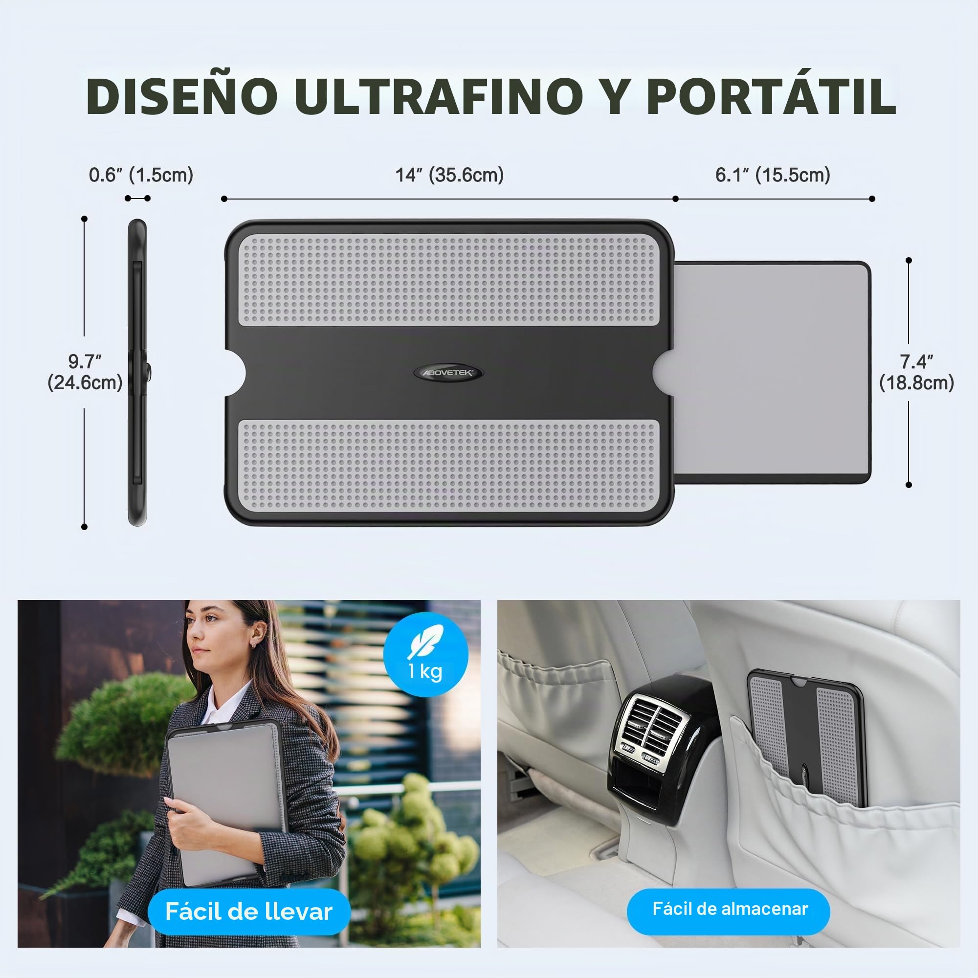 AboveTEK Mesa para Portátil Cama Sofá – Bandeja Portátil Antideslizante con Alfombrilla de Ratón Extraíble Izquierda/Derecha, Aislante de Calor, Compatible con Portátiles y Tablets hasta 15,6"
