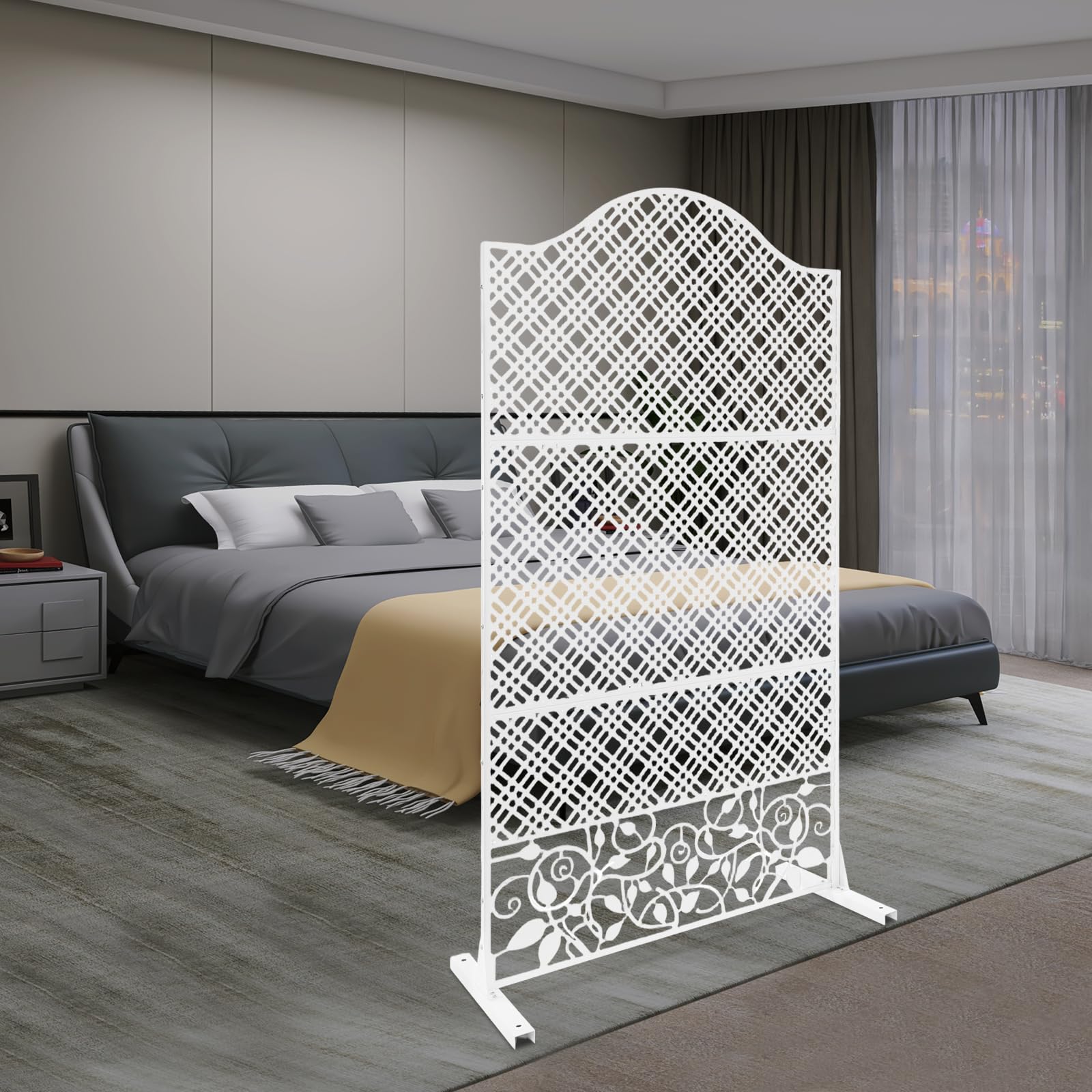Brise-vue extérieur en acier - Panneau décoratif avec motif creux - Pour jardin, balcon, patio et piscine - 100 x 50 x 185 cm - Blanc