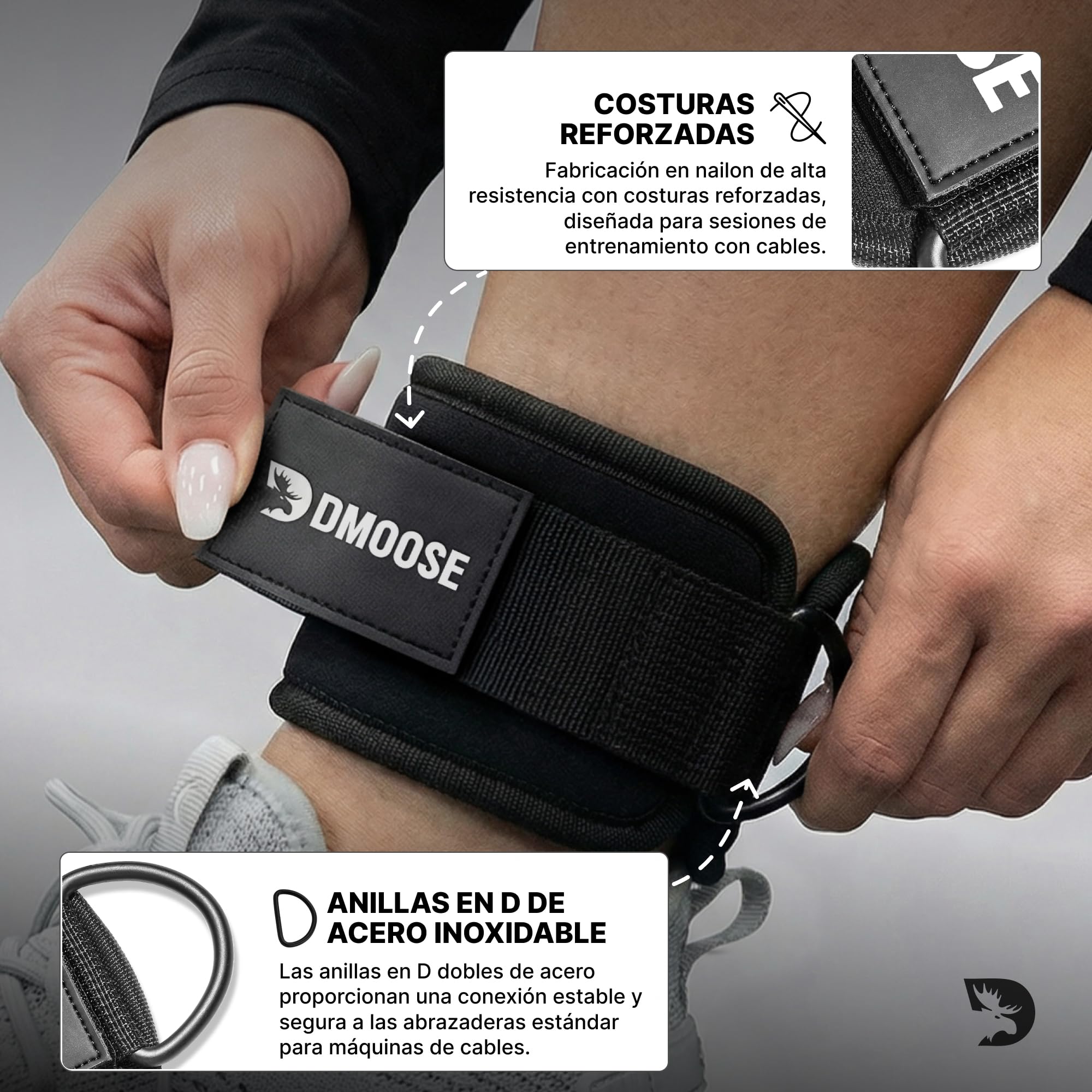 DMoose Fitness Tobilleras Poleas Gym - Talla Única Con Puños Acolchados De Primera Calidad - Accesorios Gym Mujer Ejercicios De Glúteos - Correa Para El Tobillo Para Hacer Botín Ejercicio