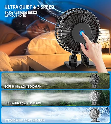 Miniatura 4 de Paquete de 2 ventiladores de escritorio, ventilador USB para escritorio, mini rotación de 3 velocidades de viento fuerte, ventilador de enfriamiento