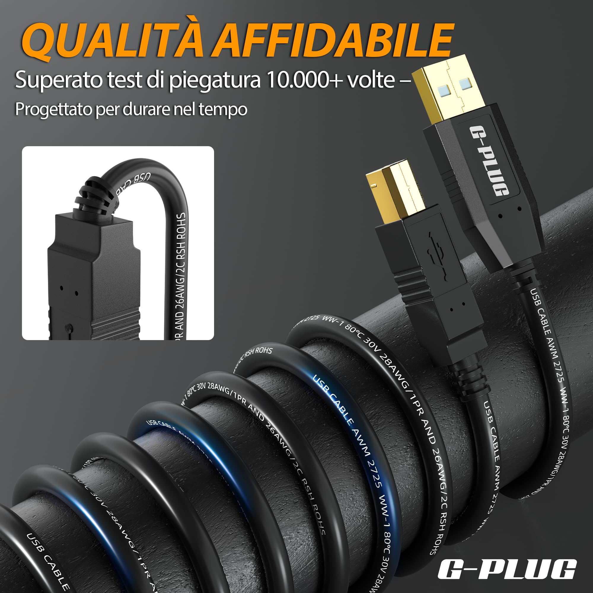 Cavo Stampante USB 2.0 G-PLUG 2m Nero Alta Velocità