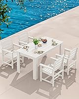 Vista 8 de SERWALL Juego de comedor de patio para 8, juegos de comedor al aire libre para 8 personas con 2 agujeros para sombrilla, mesas rectangulares Blanco