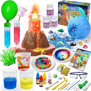 Kacwsoay Science Kit for Kids Age 4-6-8-10, 50+ Lab Experiments STEM Activities Educational Scientist Toys Gifts for Boys Girls, Gemstone Dig, Crystal Growing, Volcano Eruptions, Magic Science