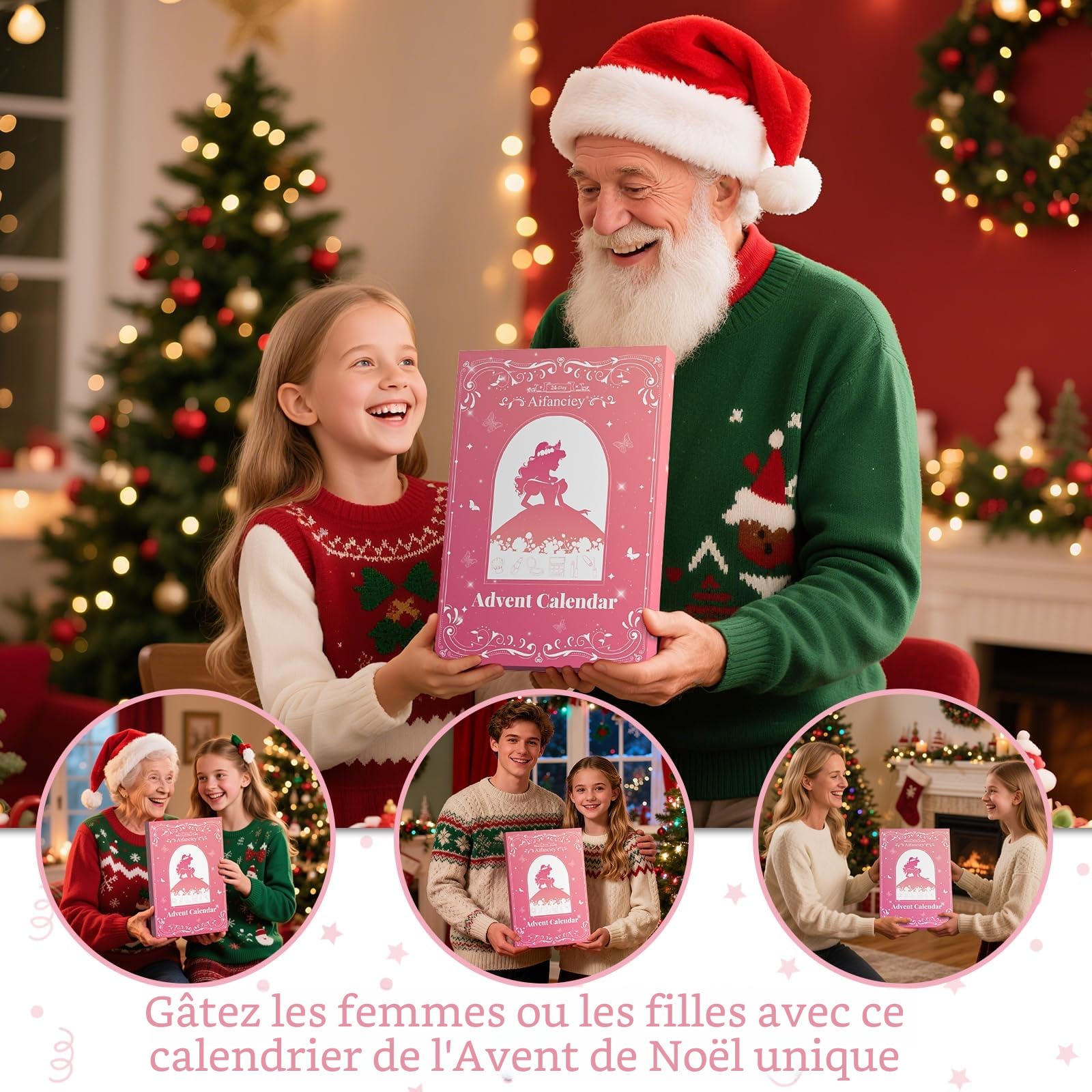 Calendrier de L'avent Maquillage 2025 pour Fille, 24 Beauté Coffret Cosmétique de Noël avec Gloss, Blush, Pinceaux et Mascara, Sûr pour la Peau, Doux et Non Irritant, Cadeau pour Une Princesse