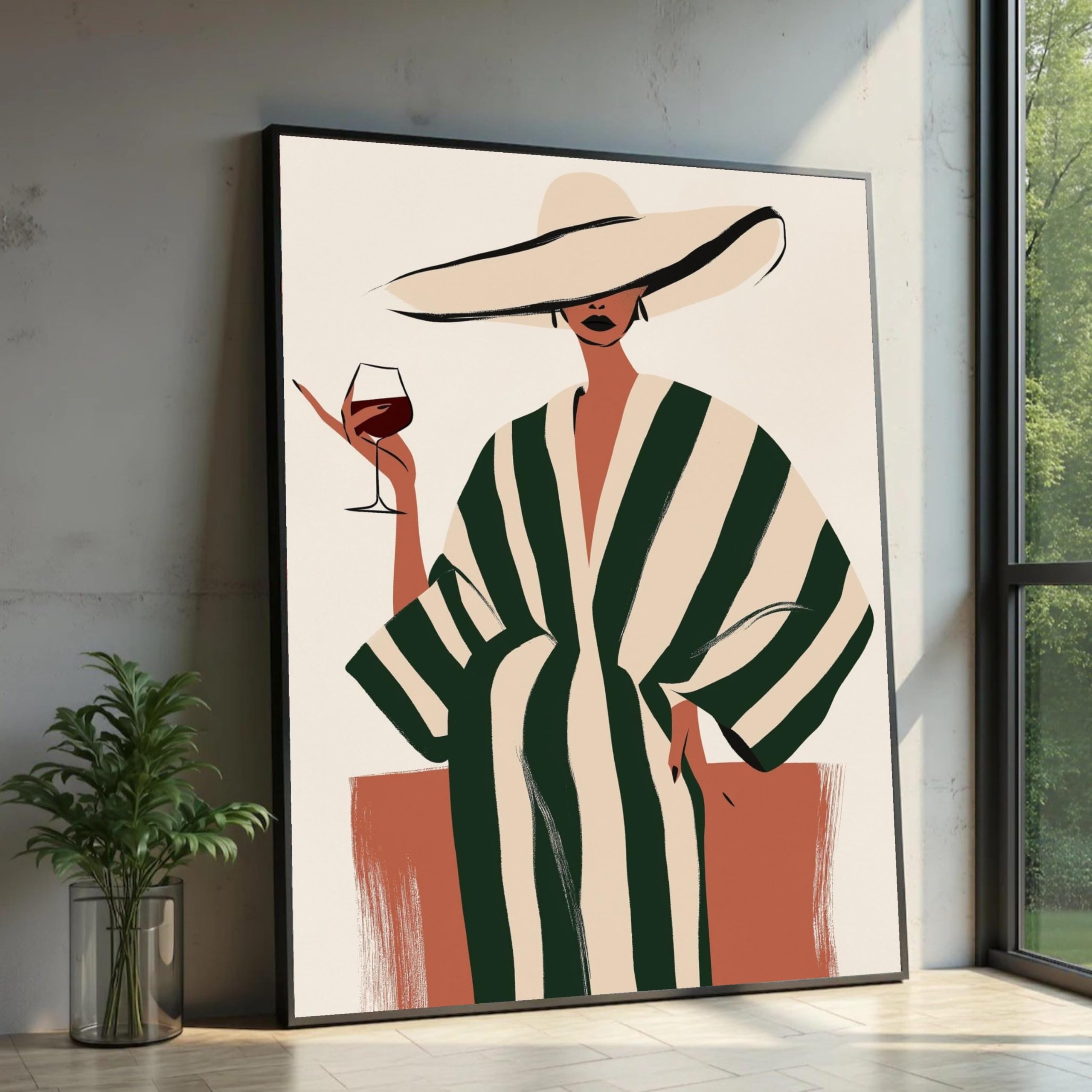 XINBAO Obraz na płótnie przedstawiający kobietę w szacie w paski, minimalistyczna postać kobieca, duża dekoracja ścienna na płótnie (30 x 40 cm/wewnętrzna rama)