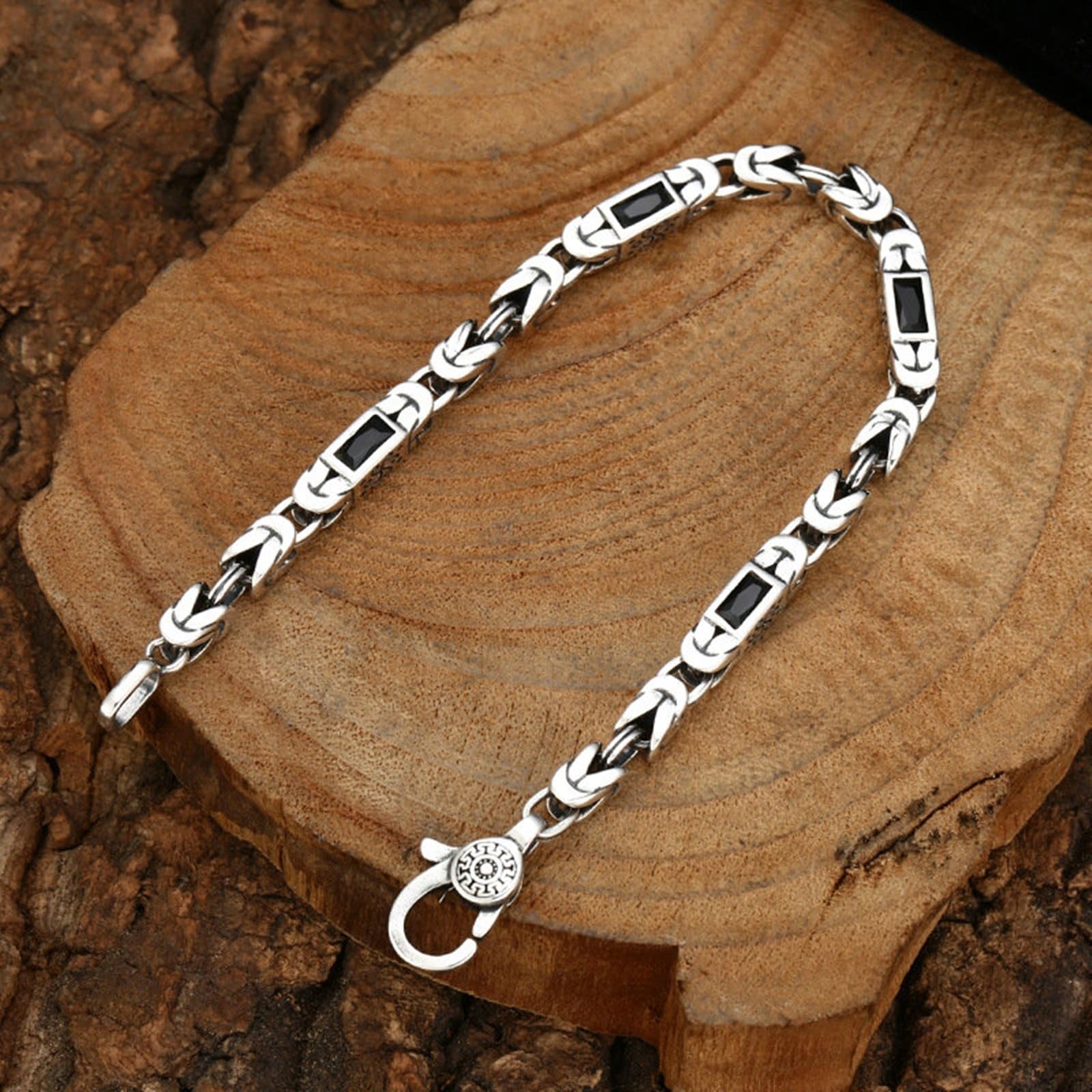 Herren Armbänder S925 Sterling Silber Byzantine Kette Weinstock