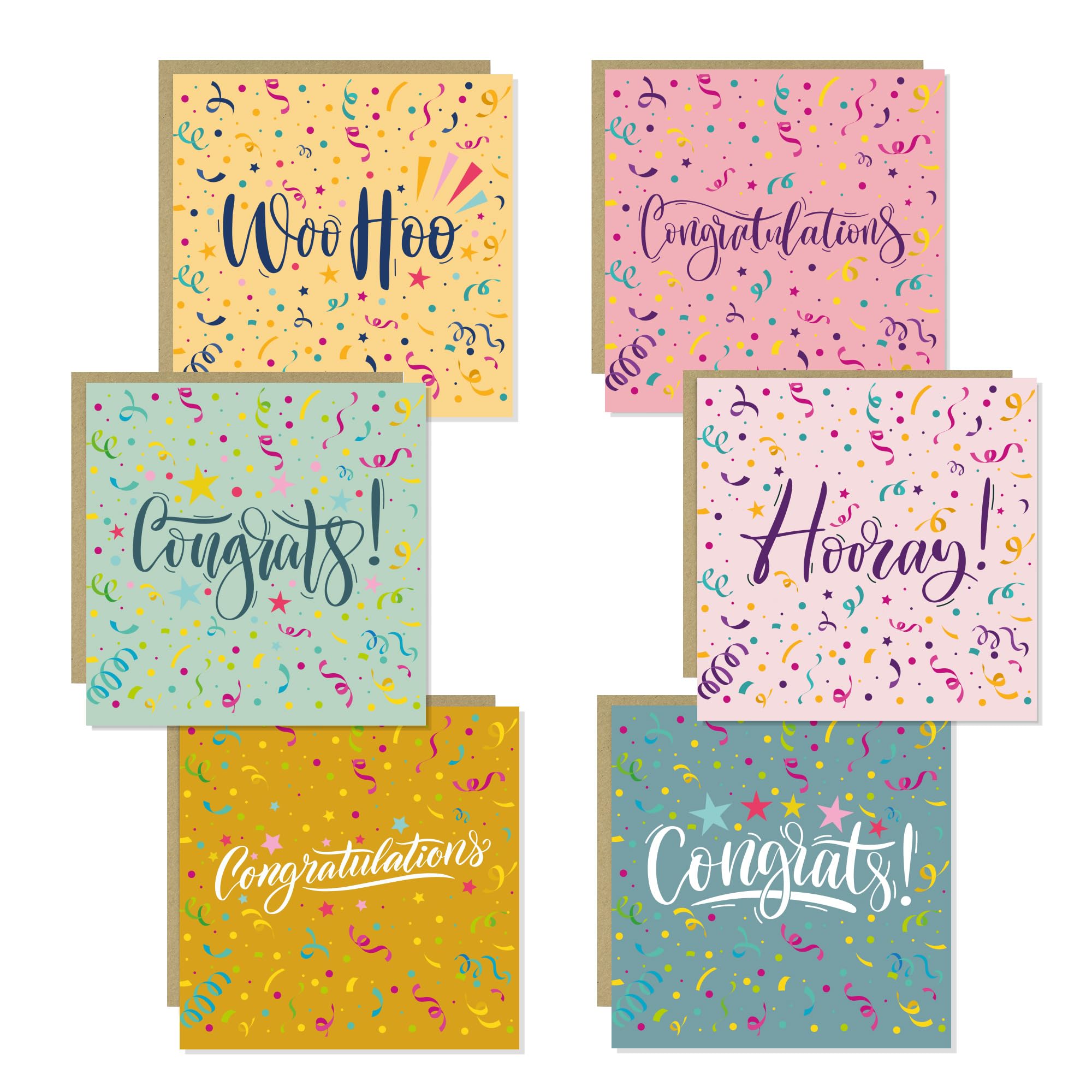 RED OCEAN Congratulations Cards Pack of 6 With Envelopes Colourful Congrats - Encouragement Cards - Appreciation Card For Coworkers - Celebration Card Multipack