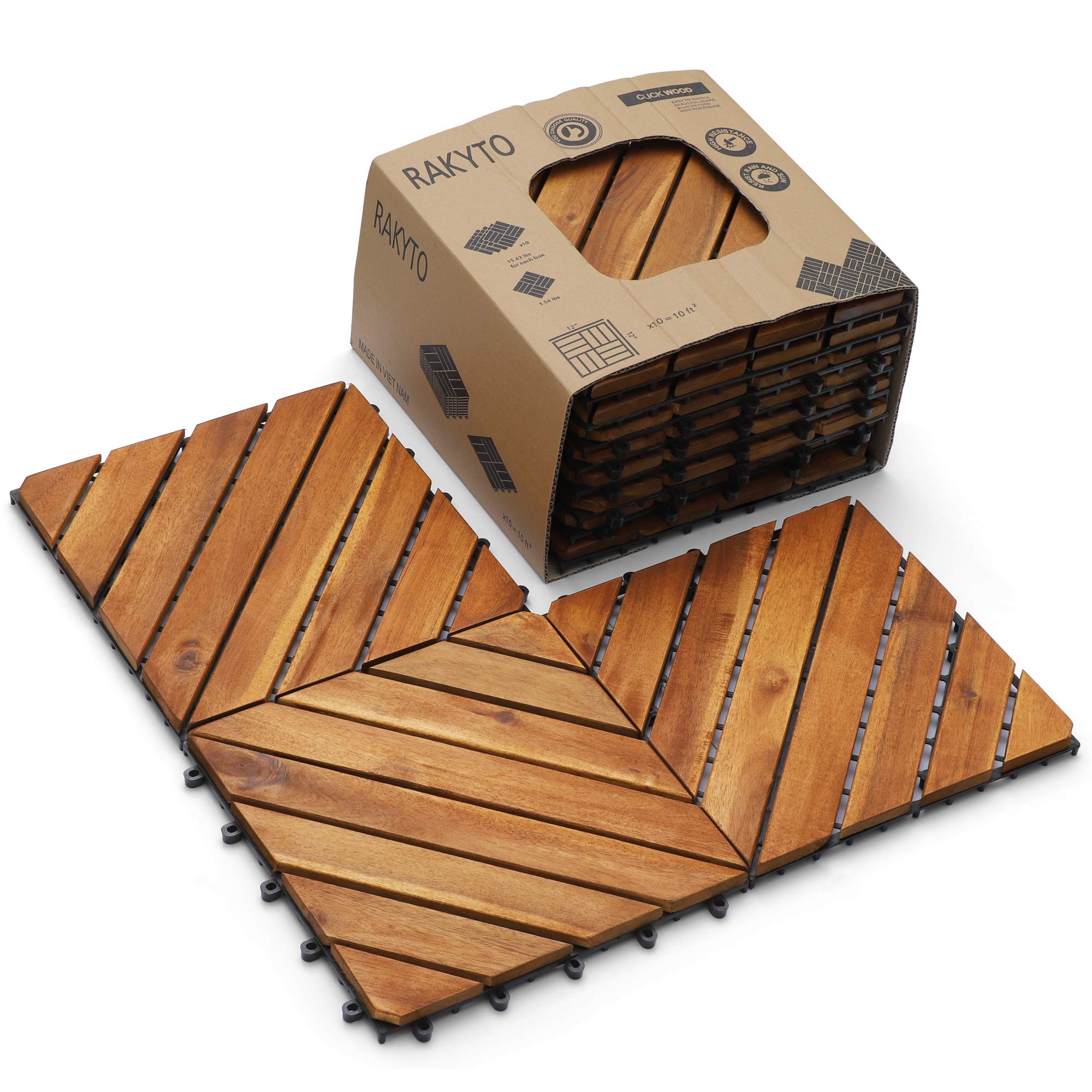 Wood Interlocking Flooring Tiles (12" x 12"), Solid Wood Acacia Deck