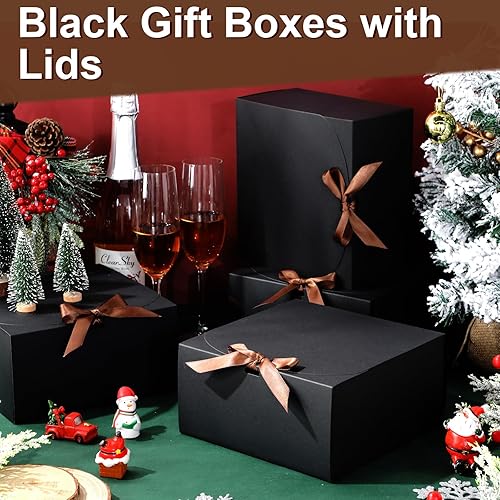 Miniatura 6 de Chinco 12 cajas de regalo negras con tapas de 8 x 8 x 4 pulgadas, caja de propuesta de dama de honor con cinta para boda, despedida de soltera,