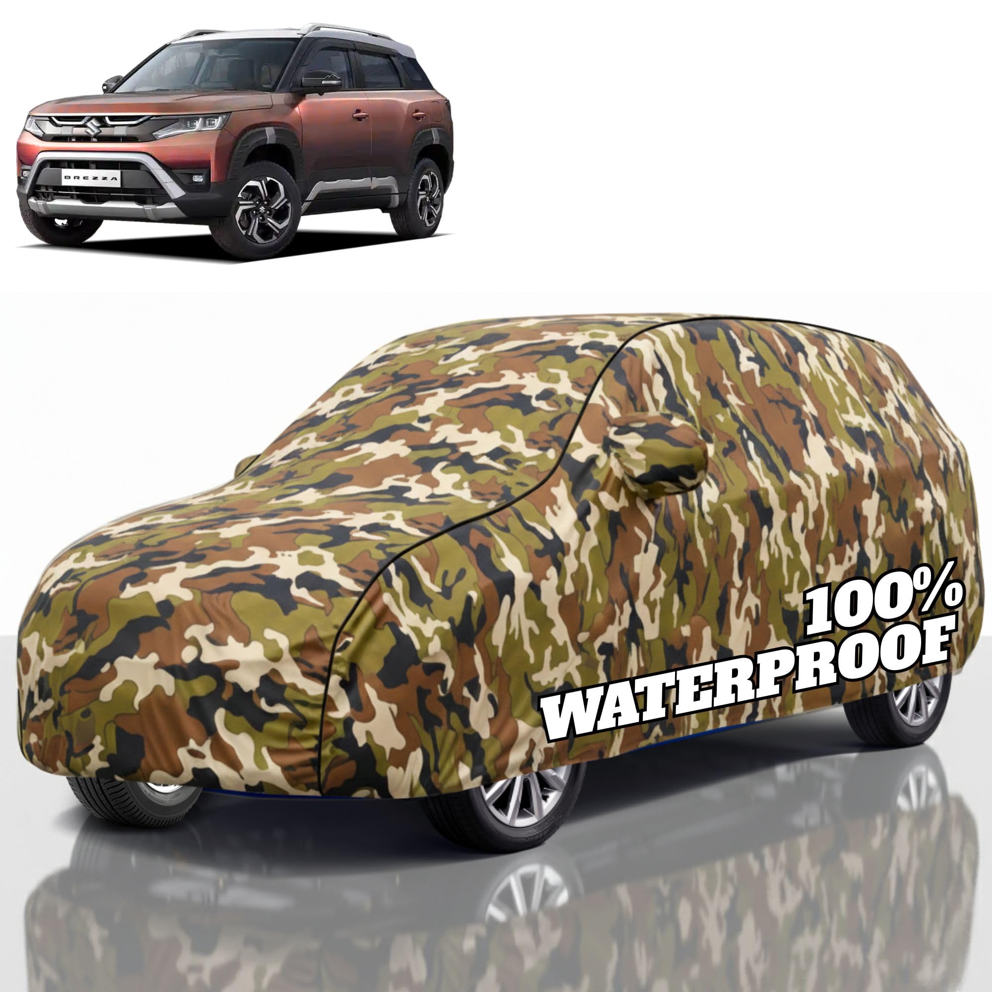 Premium Polyester Car Cover Brezza All-Weather Protection from Rain, Dust &amp; Sun | UV Resistant Fabric | Full Body Secure Fit for Outdoor &amp; Indoor Parking Jungle