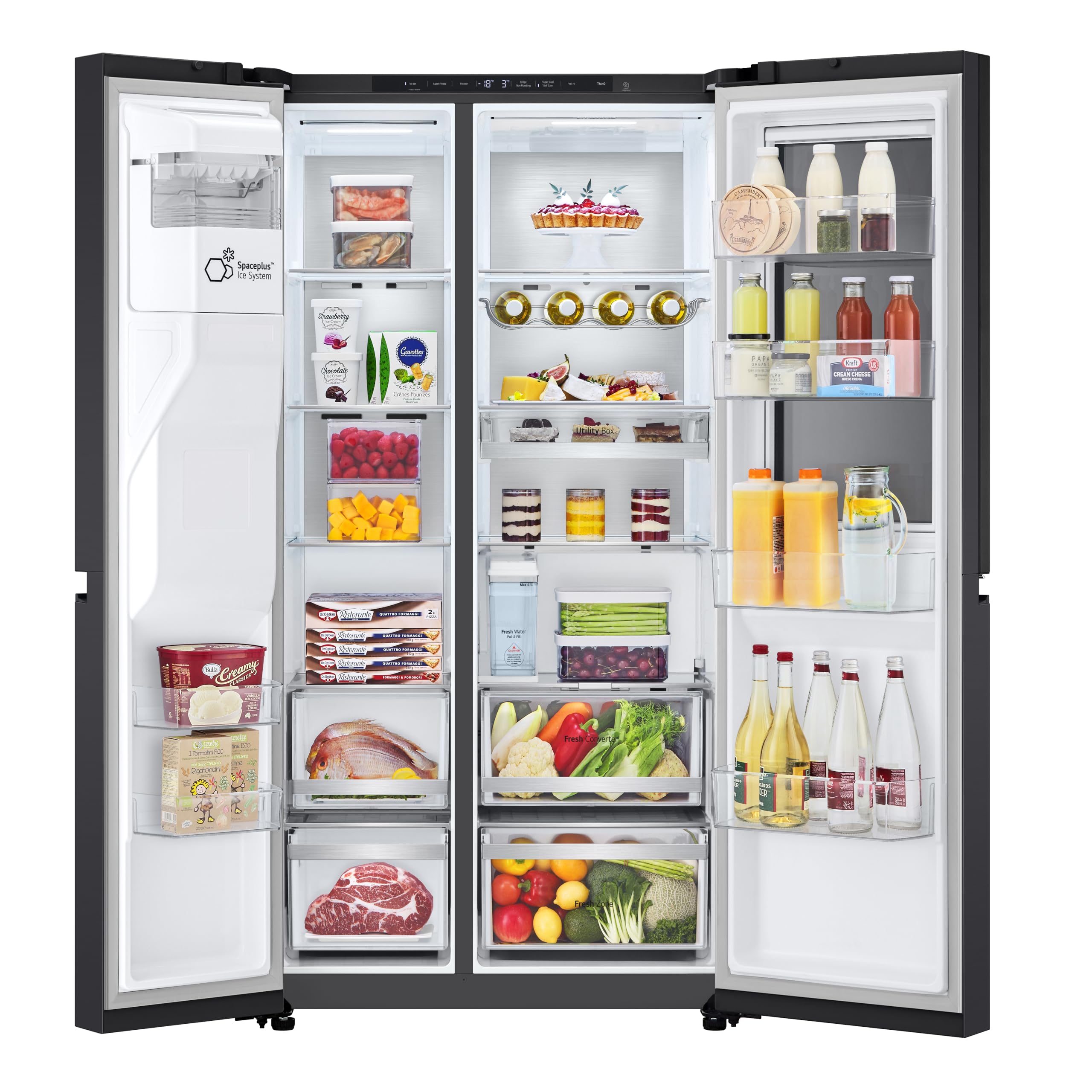 LG GSXE91EVAD Frigorifero Americano InstaView, Classe D, 628 L, Wi-Fi, Dispenser Acqua UVnano Senza Allaccio, Tecnologia Door e Linear Cooling, Acciaio Nero
