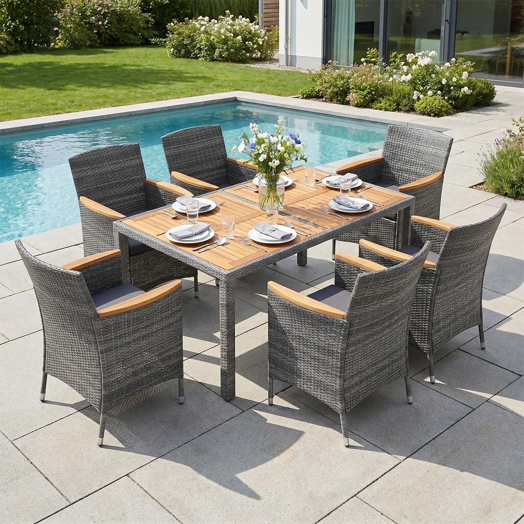 STEELSØN Fawaris Polyrattan Sitzgruppe Outdoor 7-TLG., Grau, wetterfest
