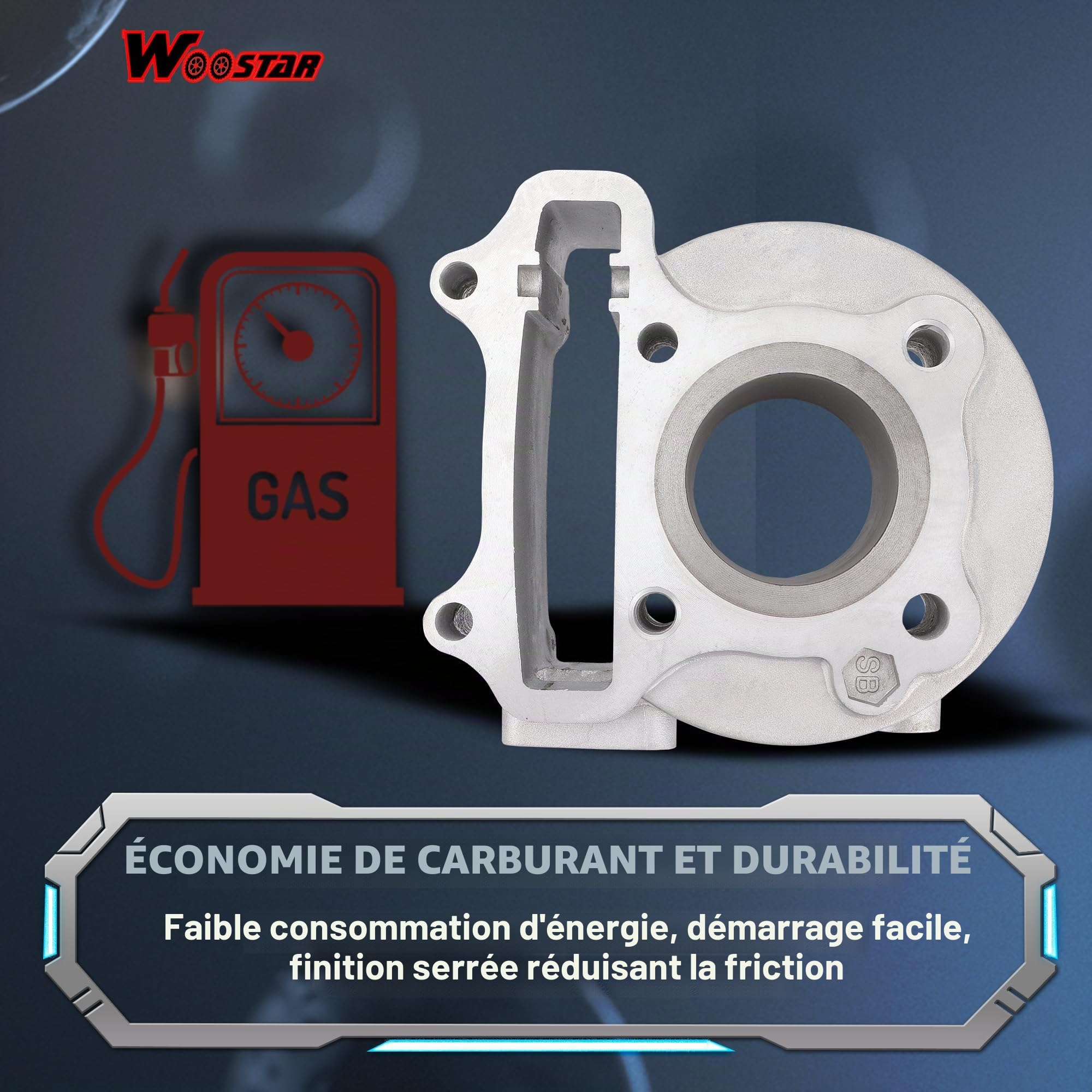 WOOSTAR 39mm Cylindre avec Kit de Segments de Piston Remplacement pour 4 Temps GY6 49cc 50cc 139QMA 139QMB Moteur ATV Quad Scooter Cyclomoteur