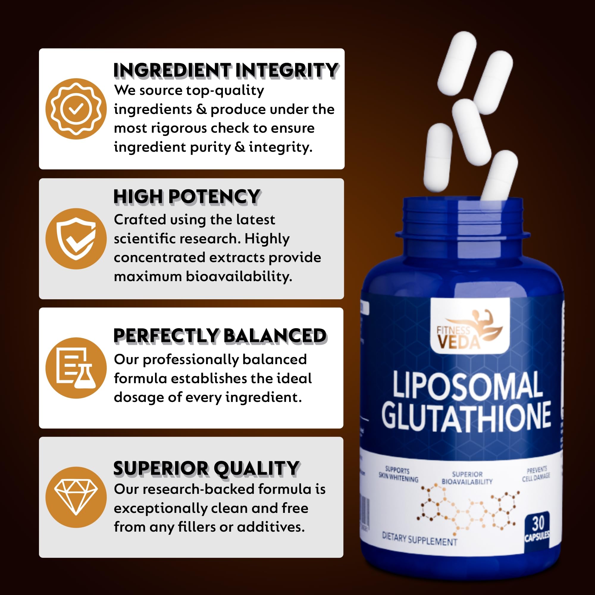 Fitness Veda Liposomal Glutathione Supplement – 30 Capsules| Liver Health & High Bioavailability Formula | Enhanced Absorption Antioxidant | Cellular & Face Health - Helps in Skin Hydration — Amazon image 8