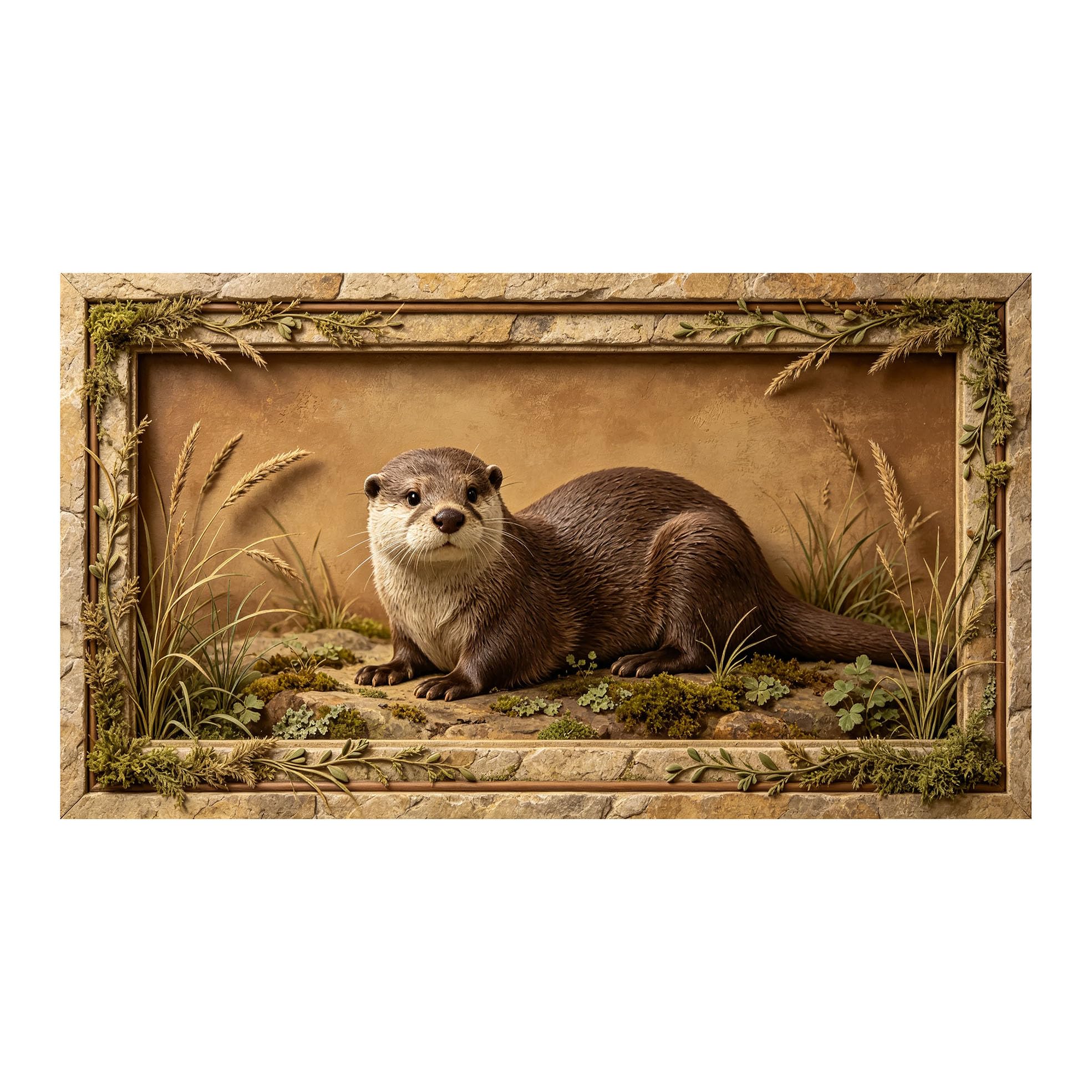 Yzpallescene 3D 3D Framed Wall Art 50cm×90cm Realistic Otter Wildlife Natural Landscape Oil Painting Large Size SelfAdhesive Removable Wall Decor Prints Artwork for Living Room Bedroom Office