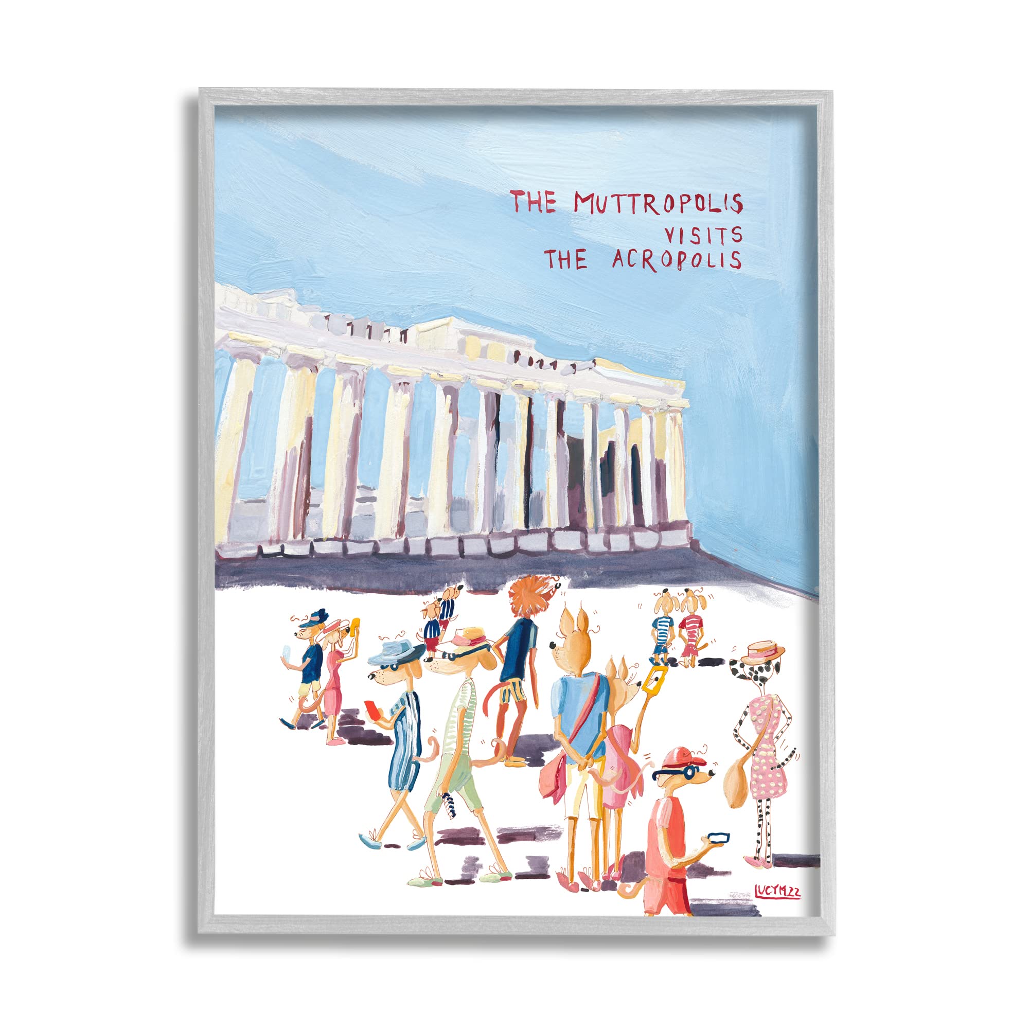 Stupell Industries Muttropolis Visits Acropolis Funny Framed Giclee Art, Design by Lucy Marshall
