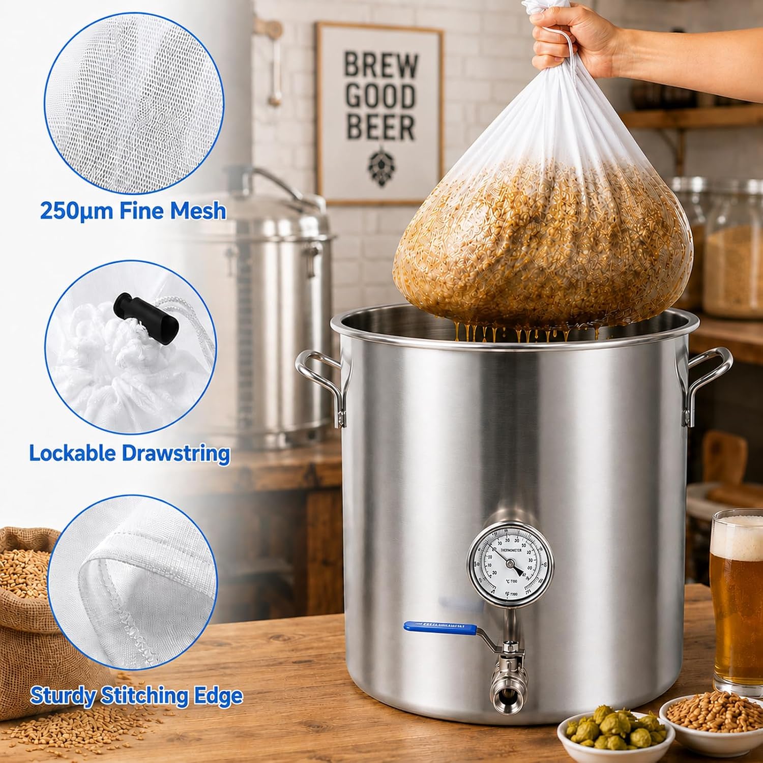 MRbrew 10 Gallon Brew Kettle Stainless Steel Brew Pot with Thermometer