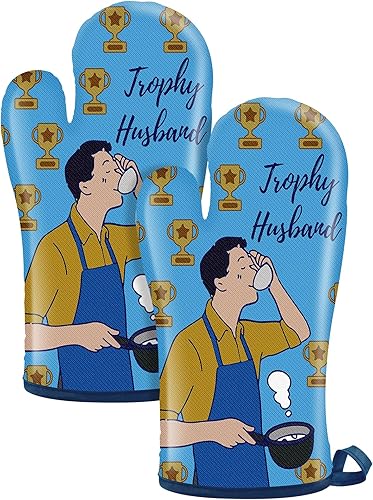 Swooflia Guantes para horno, 2 unidades, resistentes al calor, guantes calientes para cocinar, asar a la parrilla, trofeo para el marido, accesorios