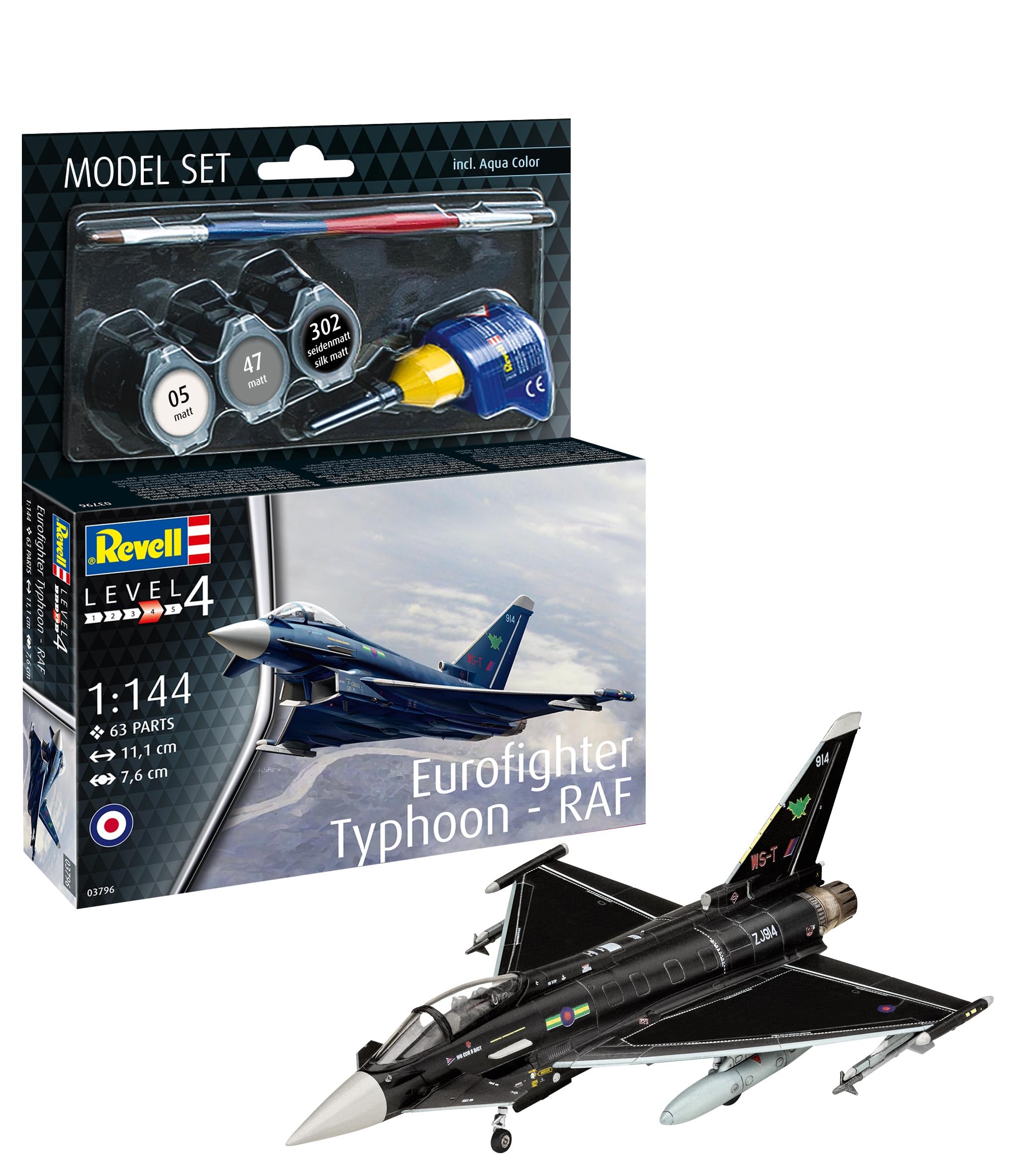 Revell 63796 Model Set Eurofighter Typhoon - RAF 1:144 Scale Unbuilt/Unpainted Plastic Model Kit with Accessories