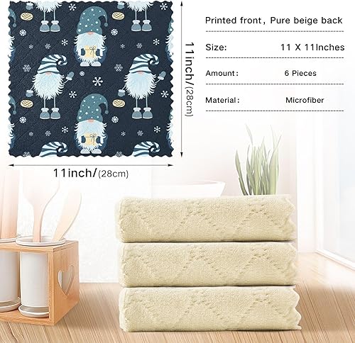 Miniatura 3 de KLL Toallas de limpieza de microfibra de gnomo escandinavo de Navidad para puerta de cocina, paños de cocina de algodón, toallas de mano absorbentes