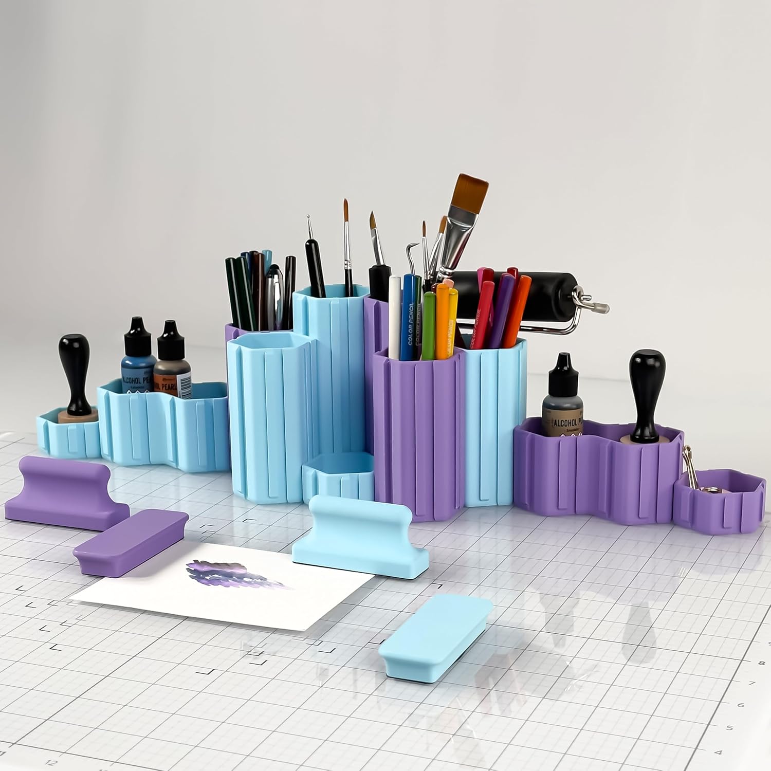 Glassboard Studio Hexaflex Organizer Set - Pen and Pencil Holder for Desk, Versatile Hexagon Design, Adjustable Dividers, 12 Color Options - Desk and Office Organization (Blush Pink)