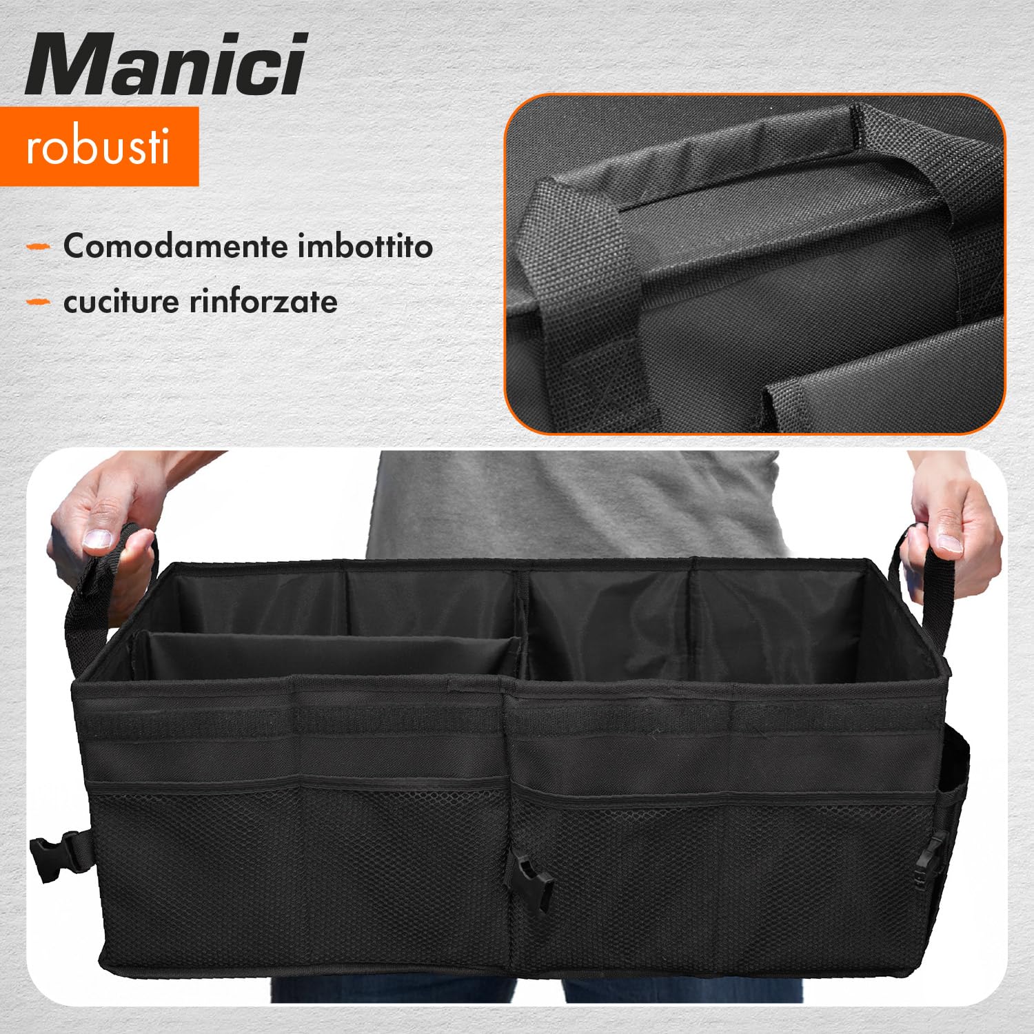 Upgrade4cars Organizer Bagagliaio Auto Grande | Borsa Porta-oggetti da Baule Universale | Organizzatore Portabagagli | Contenitore Cofano Macchina Pieghevole | Accessori Viaggio Gadget Utili