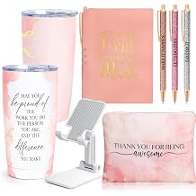 Employee Appreciation Gifts, Appreciation Gifts for Coworkers, 8 Pcs Christmas Gift for Employees Coworkers Teacher Staff Principal Nurse, Cool Thank You Gifts Baskets w/ Tumbler Notebook Pink