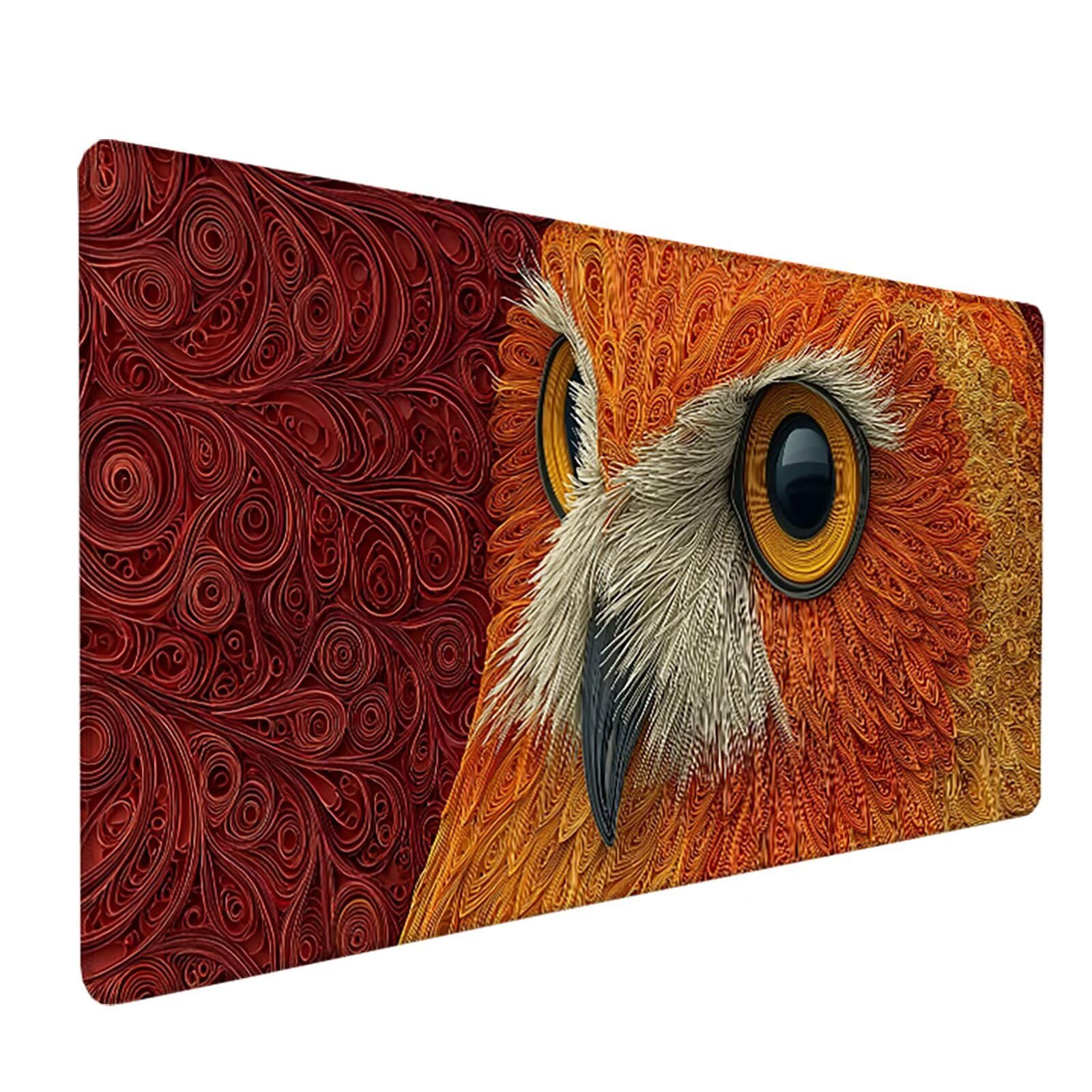 Tappetino Mouse XXL Gufo, Carino Gaming Tappetino Scrivania 1200x600x3mm, Mousepad Grande con Base in Gomma Antiscivolo, Sottomano Scrivania con Bordi Cuciti, Ufficio Accessori Gaming, per PC M-7739