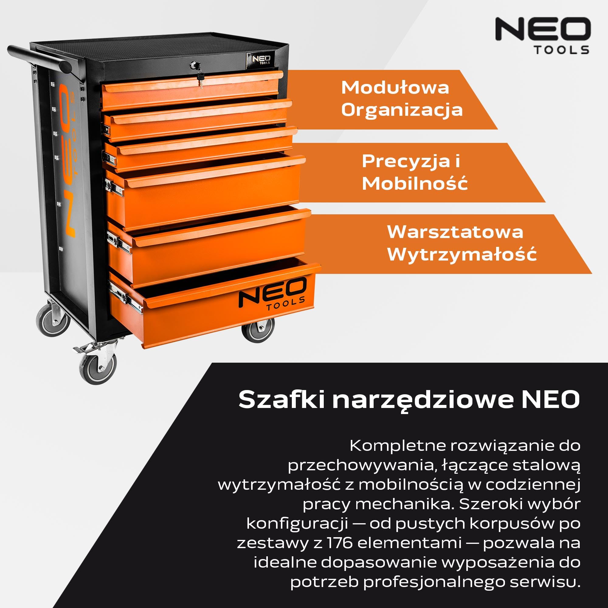 NEO 84-221 Szafka narzędziowa z 6 szufladami - pomarańczowo-czarna