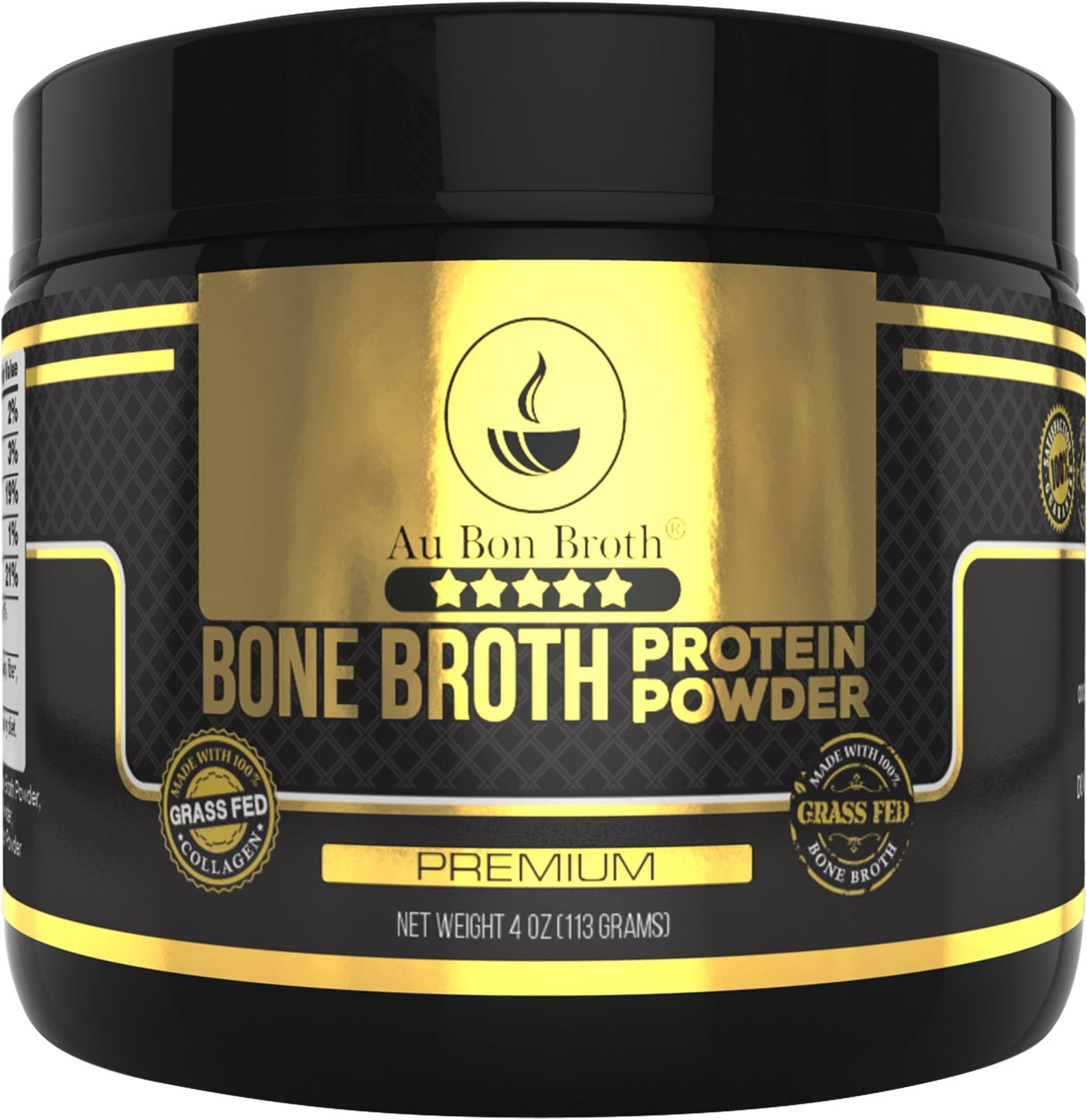 Genuine Grass Fed Organic Bone Broth Protein Powder Collagen 4oz. Premium Flavor 7 Servings, Mixes Instantly, Gluten Free, Pasture Raised, 100% Sourced, Made in USA, NOT from Concentrate (Sample Size)