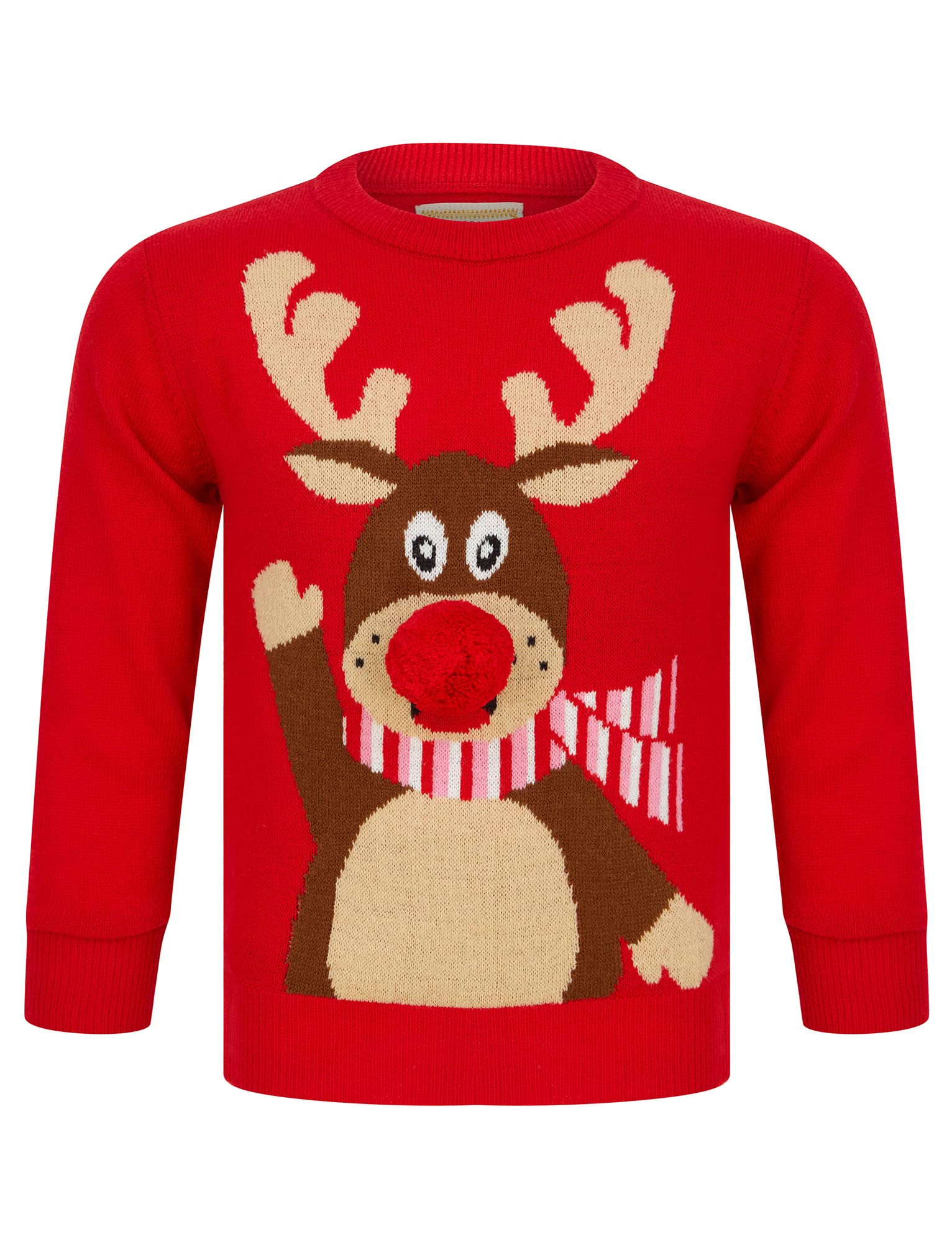 Tokyo Laundry Girl's Waving Reindeer Pom Pom Nose Novelty Christmas Jumper