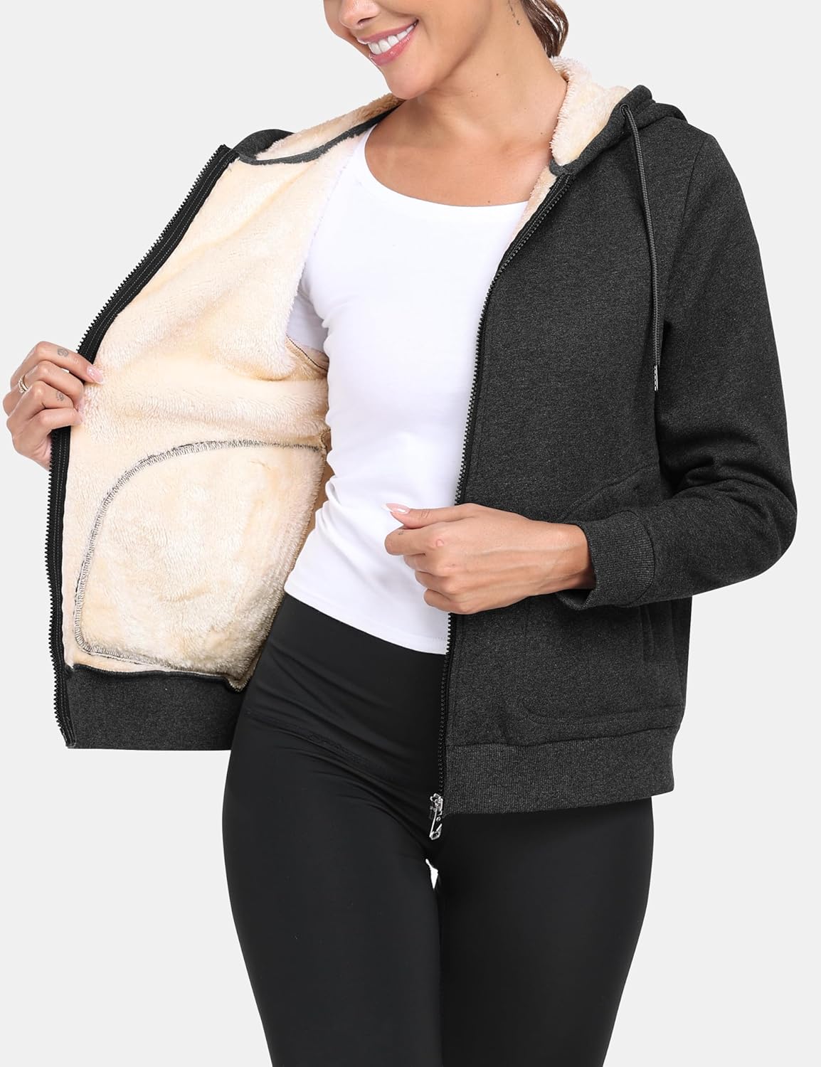 MoFiz Zip up Womens Hoodies Winter Fleece Sherpa Lined Sweatshirt Thick Warm Hooded Jacket with Zipper Pockets - Image 2