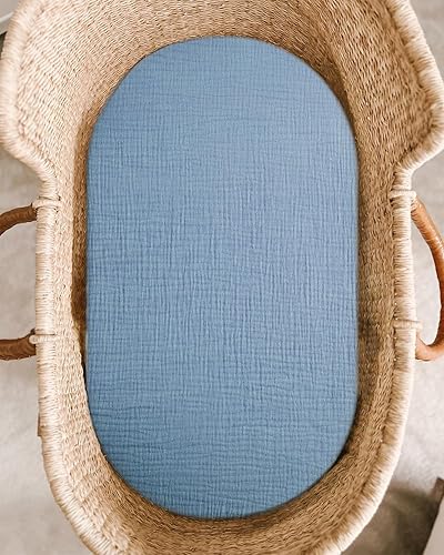 Miniatura 2 de Muslin Bassinet Sheet for Baby Boy and Girl, Universal Fit for Rectangle, Oval, Hourglass Bassinet Mattress, Moses Basket Sheets (Costume Blue,