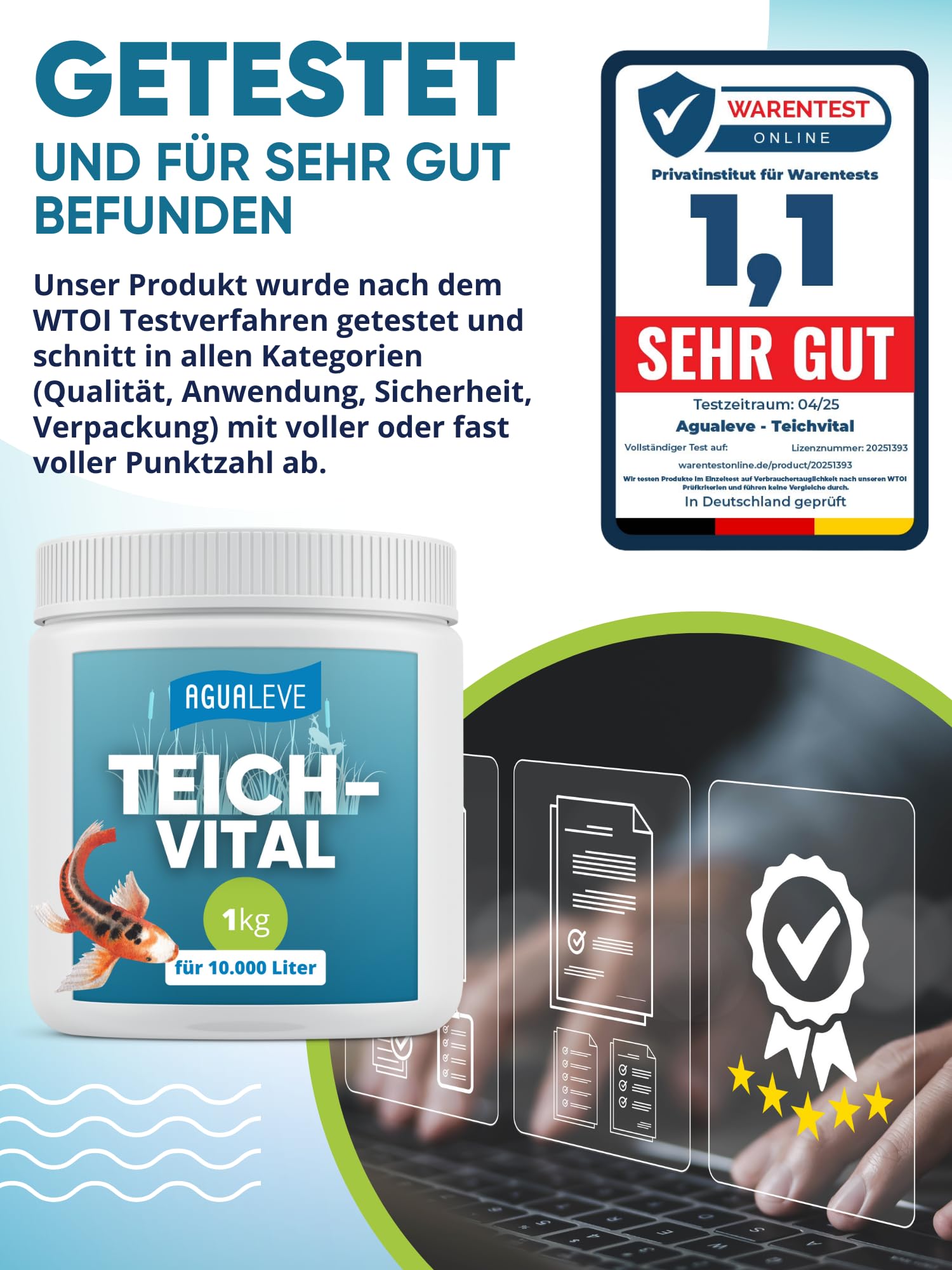 AGUALEVE® Teichvital 1kg *NEU* | der Fittmacher für jeden Teich mit innovativen BIO3-Hochleistungs-Mikroogransimen | für Fisch-, Garten- & Schwimmteiche | Made in Germany | für 10.000l Teichwasser