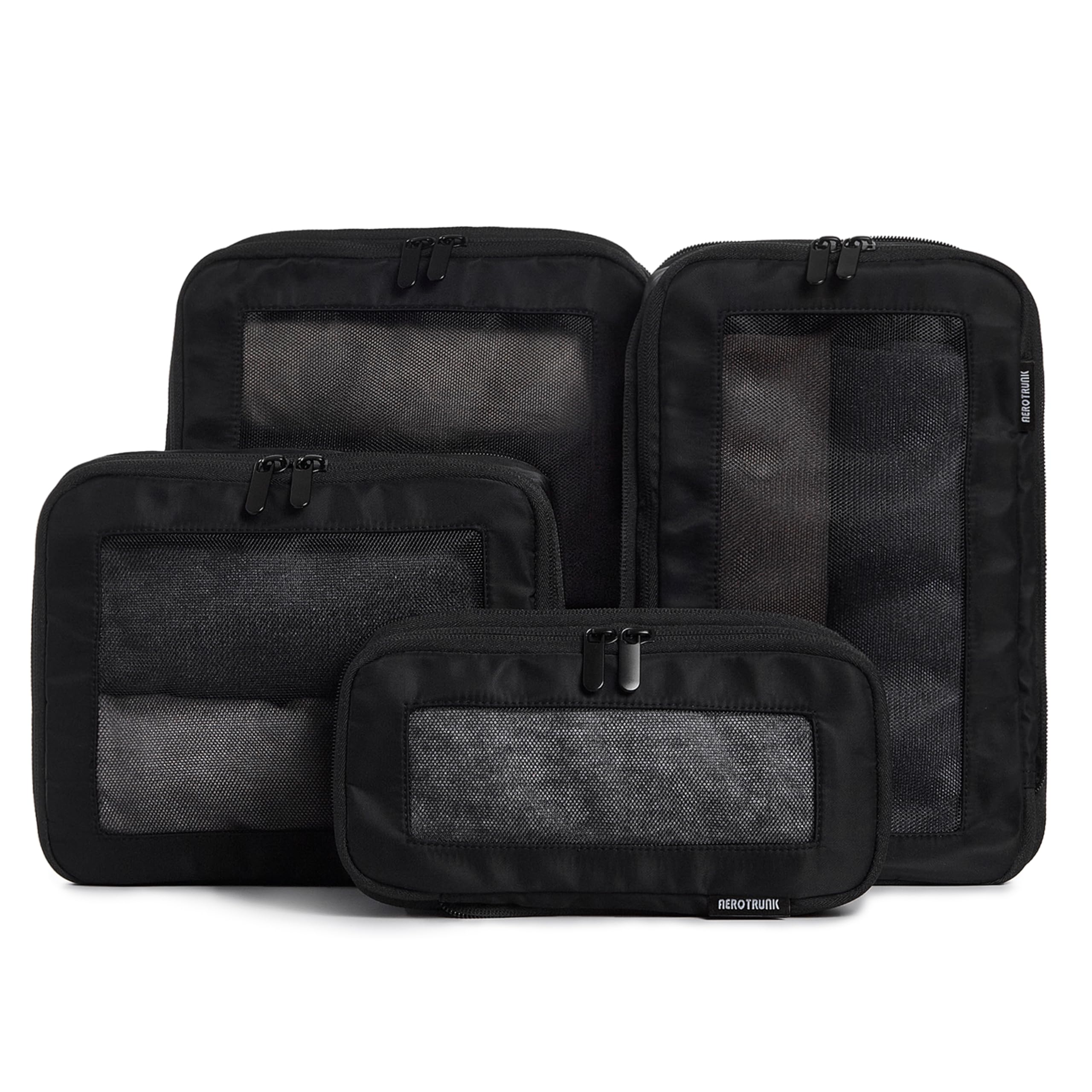Aerotrunk Compression Packing Cubes for Travel - Luggage Organizer Bags - Double Zipper Packing Cubes for Suitcases (4-Pack, Black)