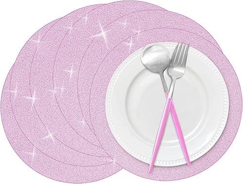 50 manteles individuales de papel con purpurina rosa brillante de 14 pulgadas, redondos, desechables, manteles individuales decorativos para bodas,