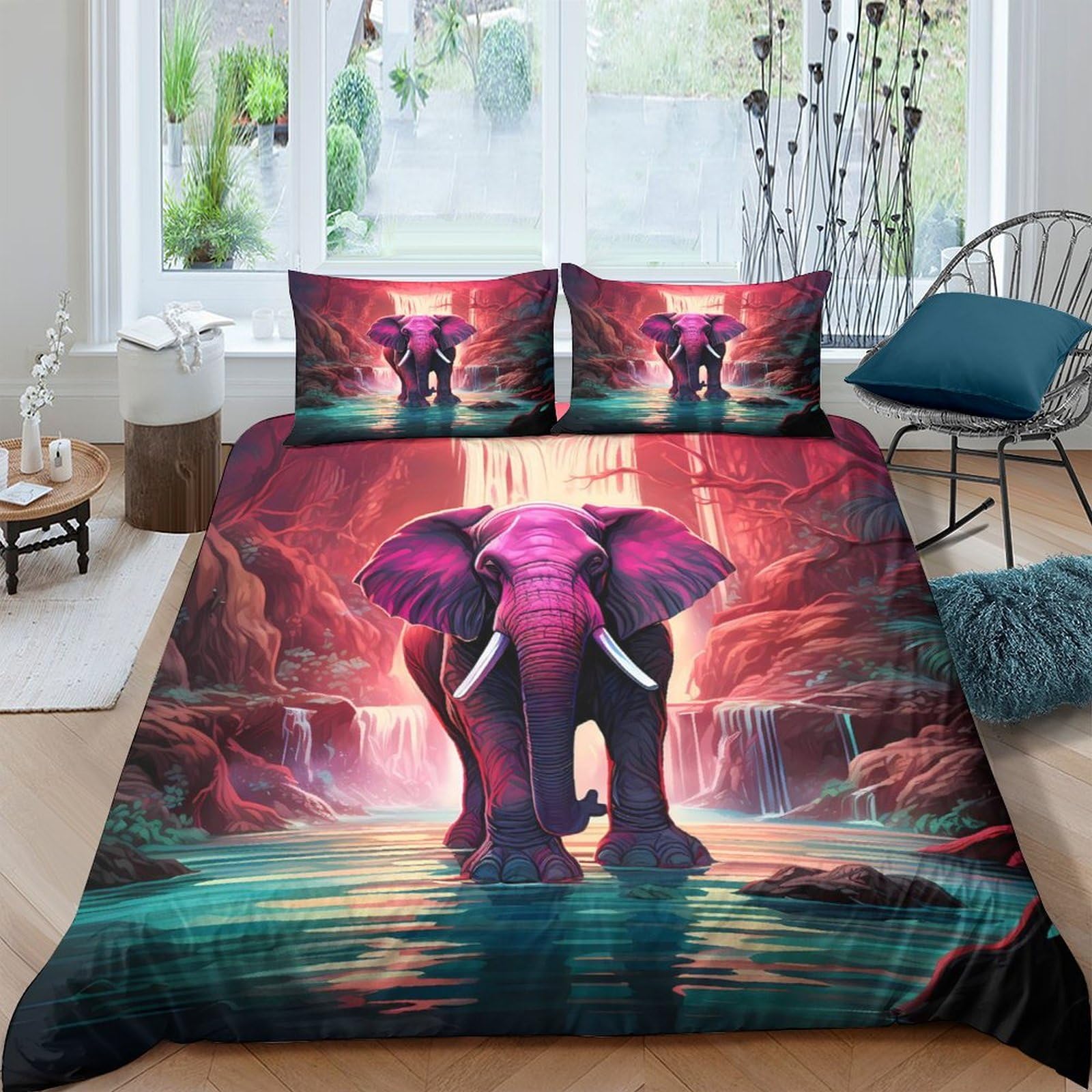 Ctjqhvkz Style-6 3D Printed Purple Elephant Fitted Sheet Microfiber Soft Artistic Waterfall Bed Cover For Bedroom Dorm Mattress Decor Single（135X200cm）